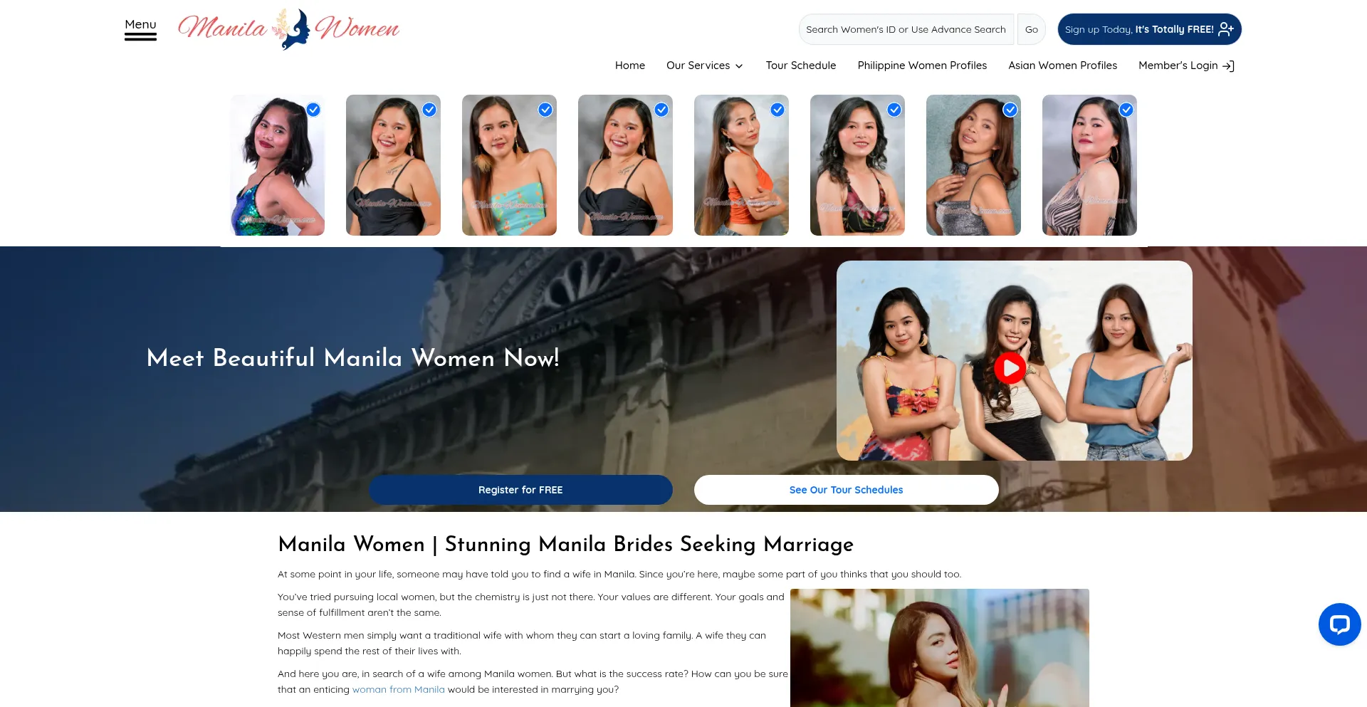 Website screenshot of Manila-women.com