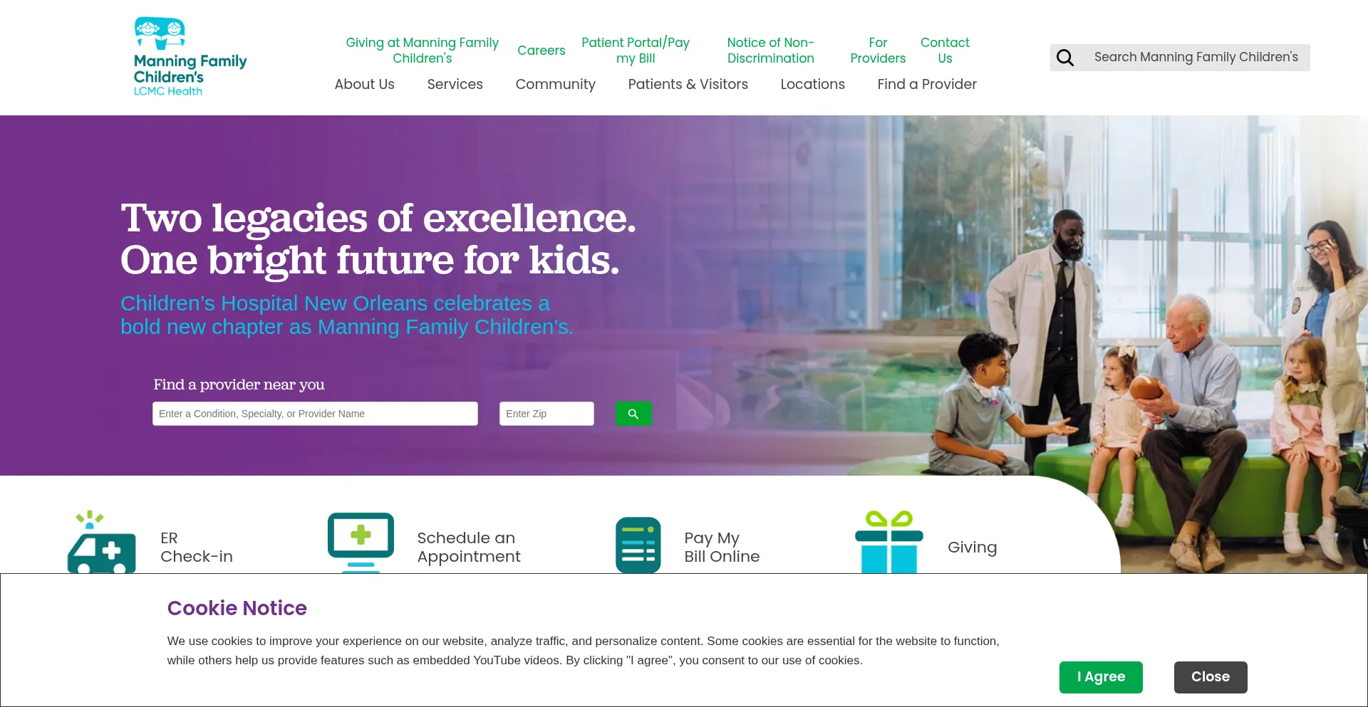 Website screenshot of Manningchildrens.org