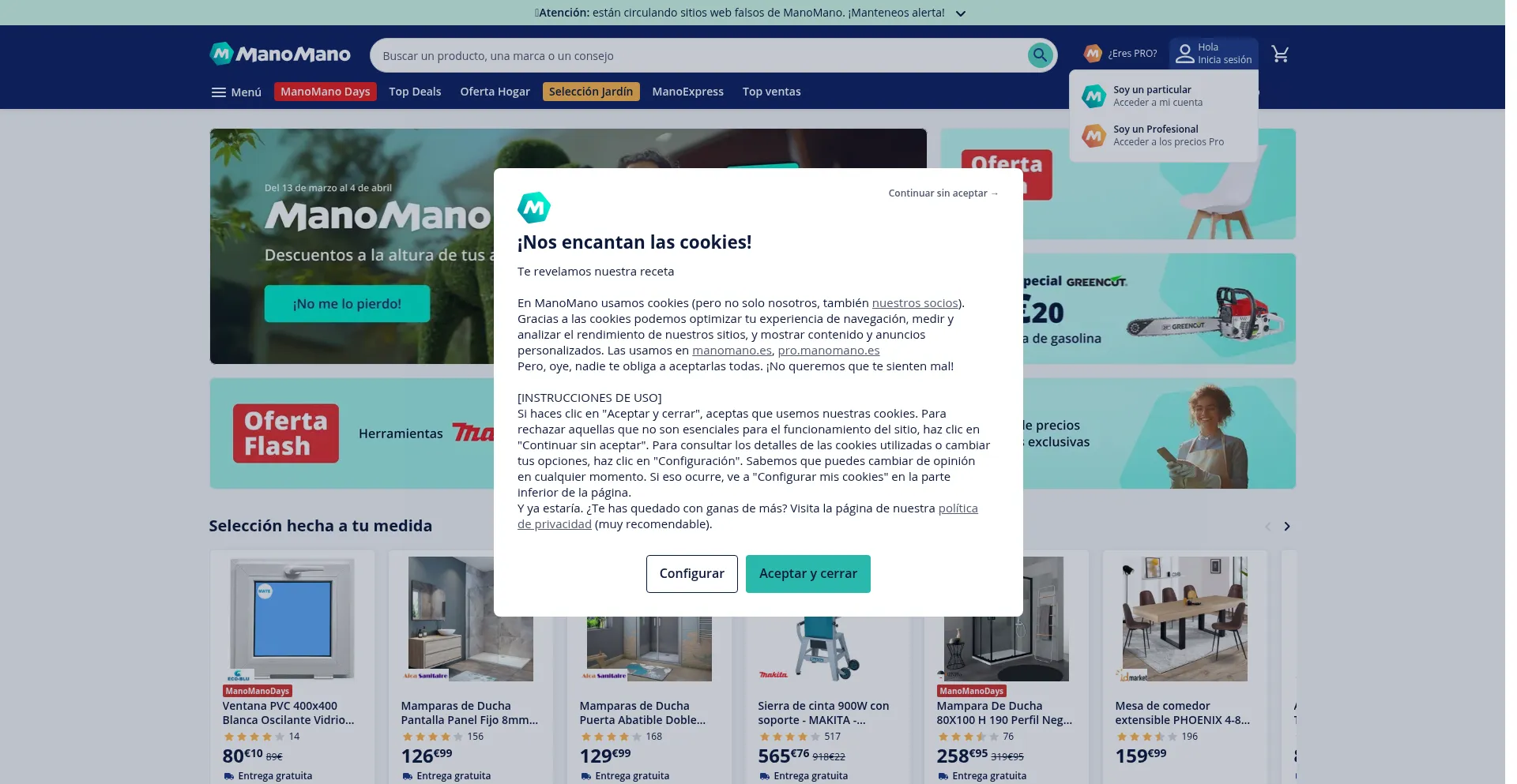 Website screenshot of Manomano.es