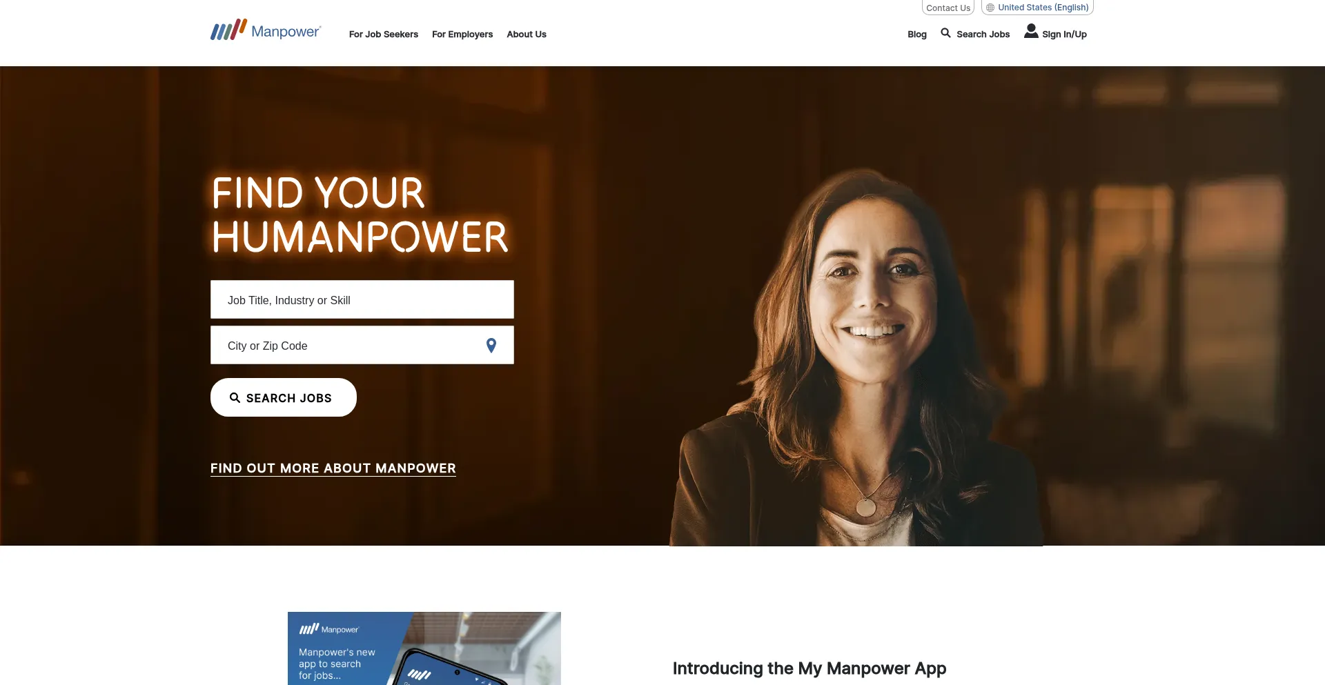 Website screenshot of Manpower.com