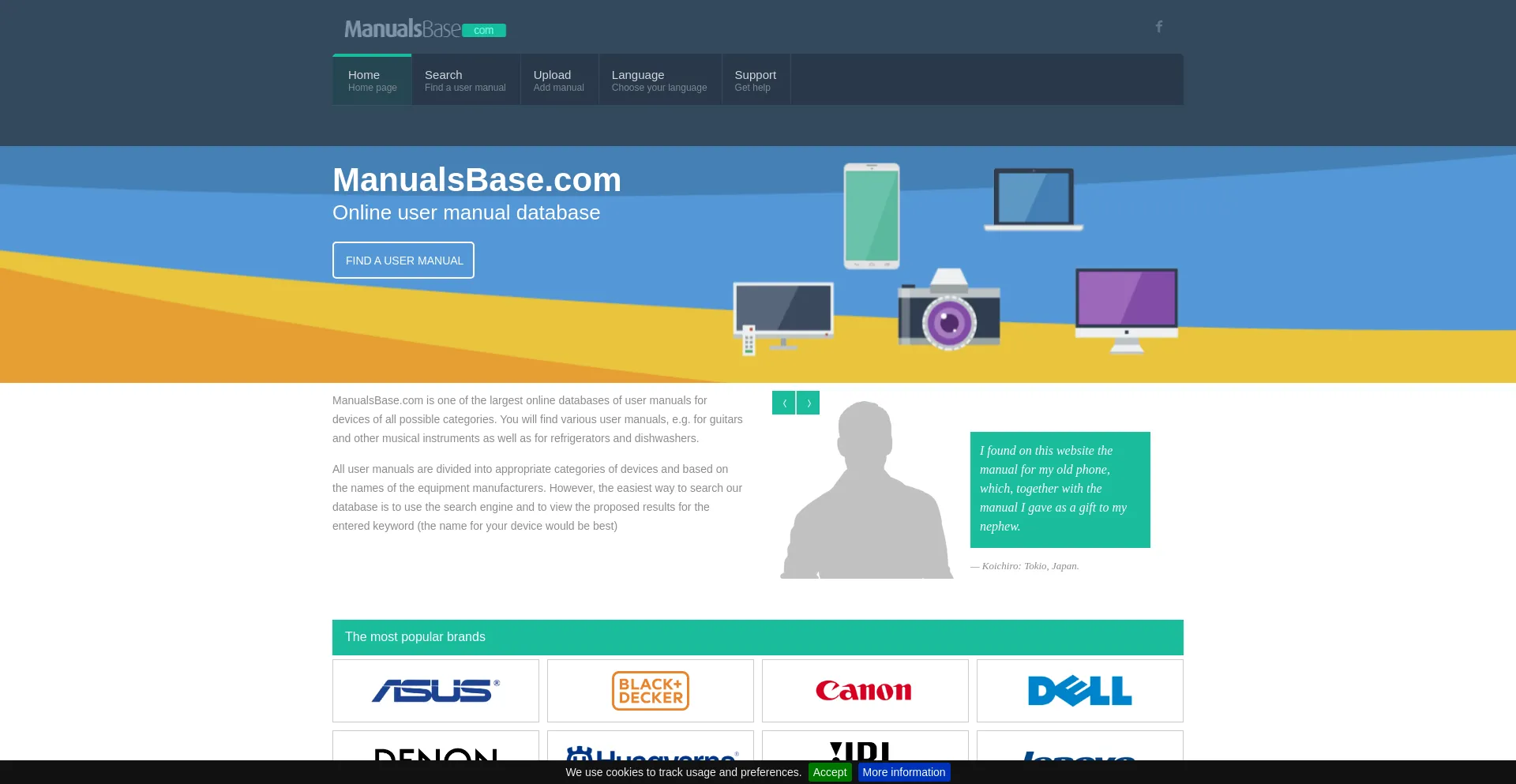 Website screenshot of Manualsbase.com