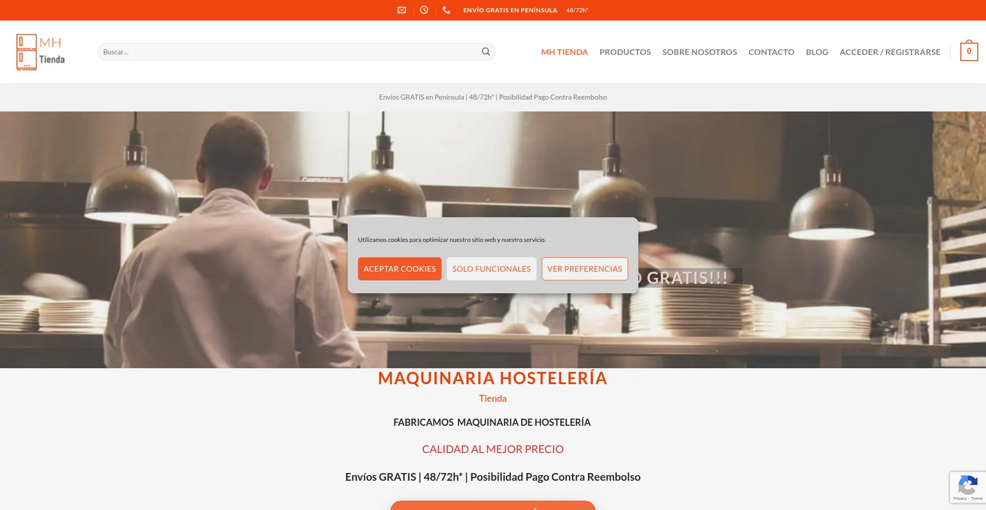 Website screenshot of Maquinariahosteleriatienda.es