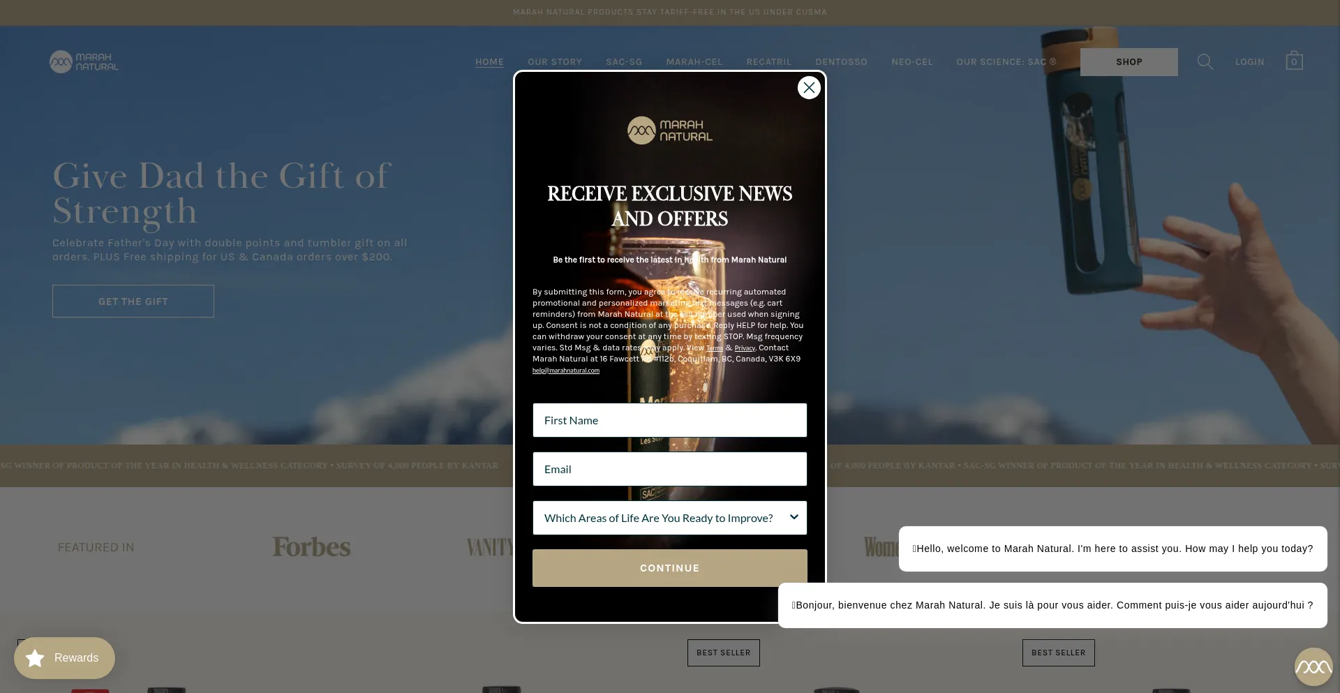 Website screenshot of Marahnatural.com