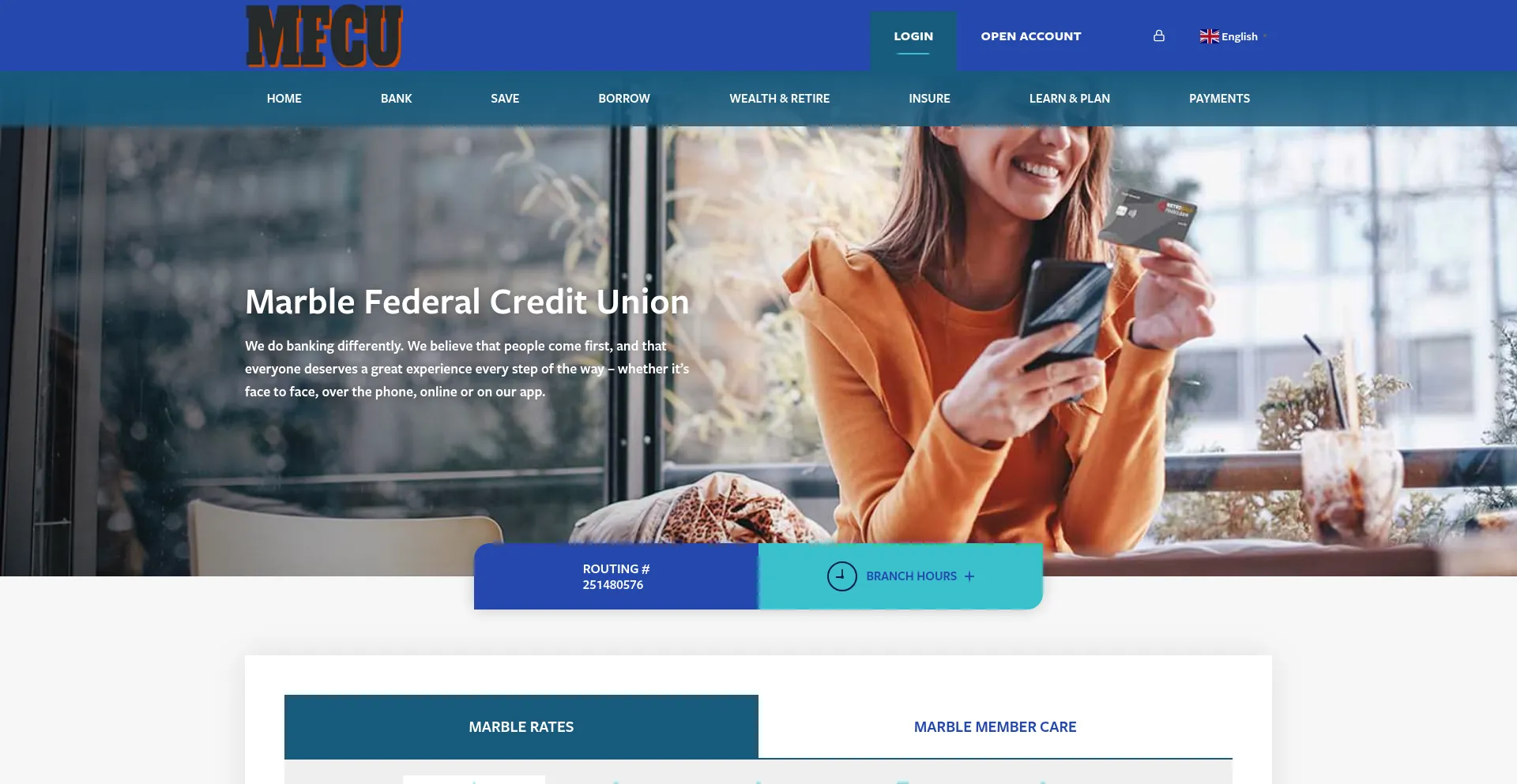 Website screenshot of Marblfcu.com