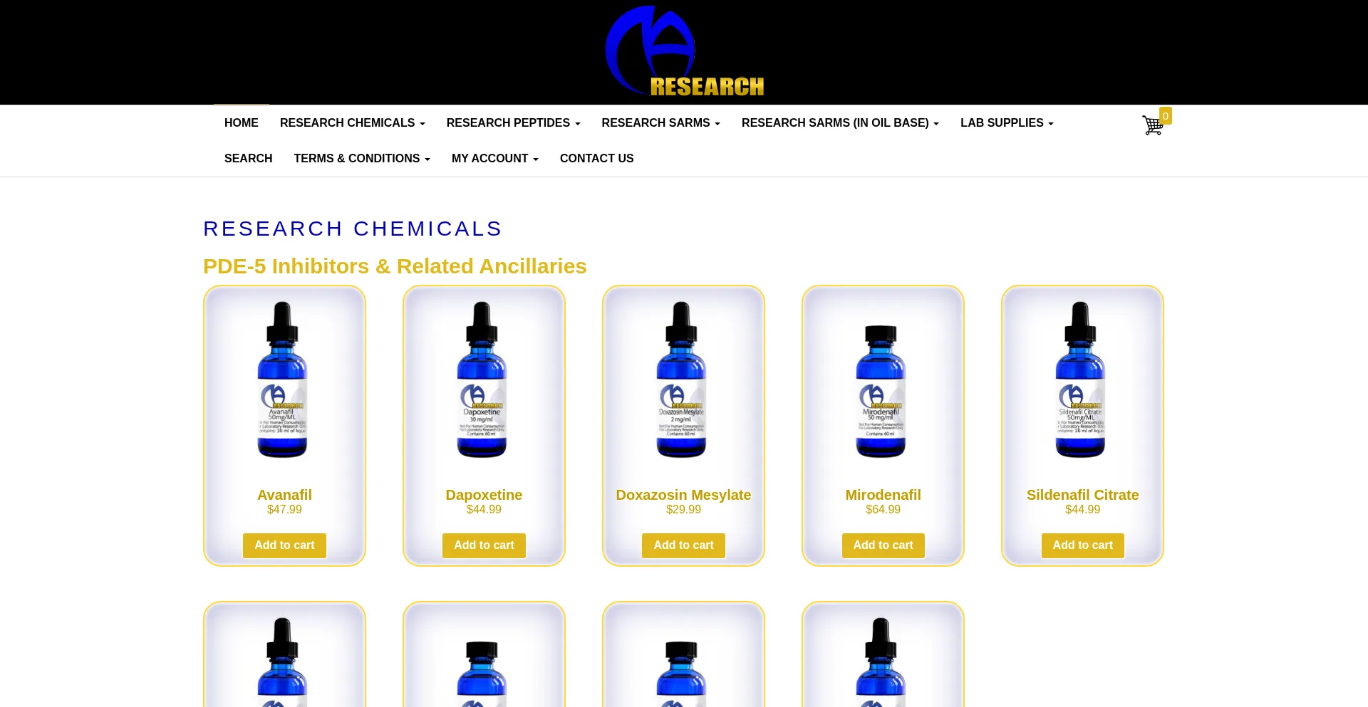 Website screenshot of Maresearchchems.net