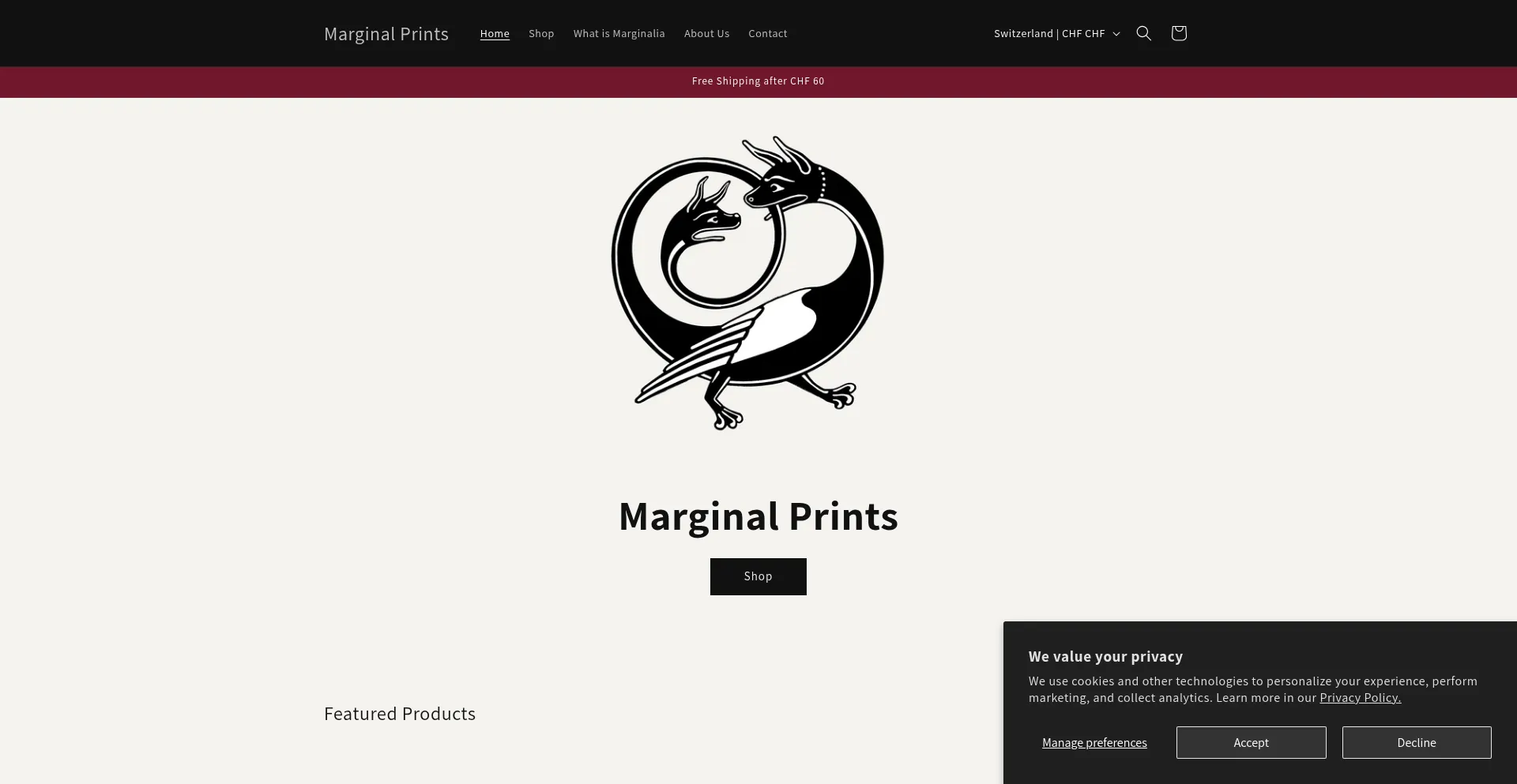 Website screenshot of Marginalprints.com
