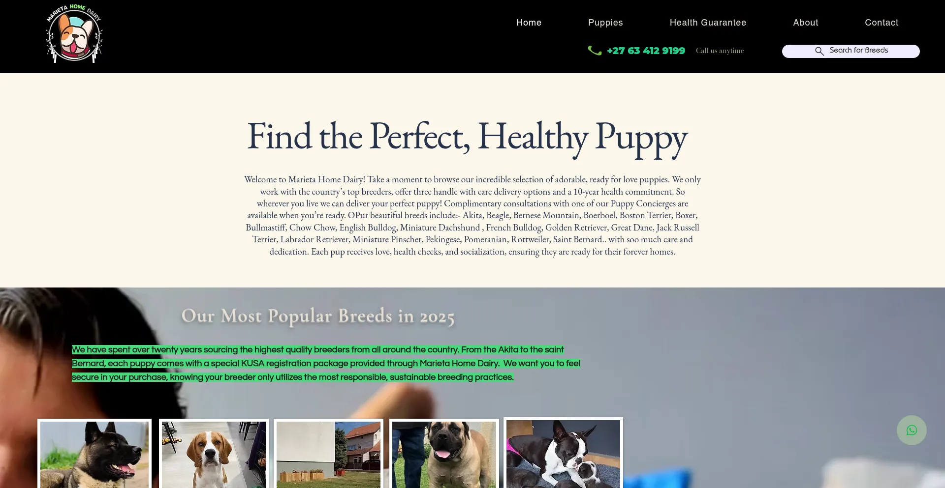 Website screenshot of Marietahomedairy.co.za