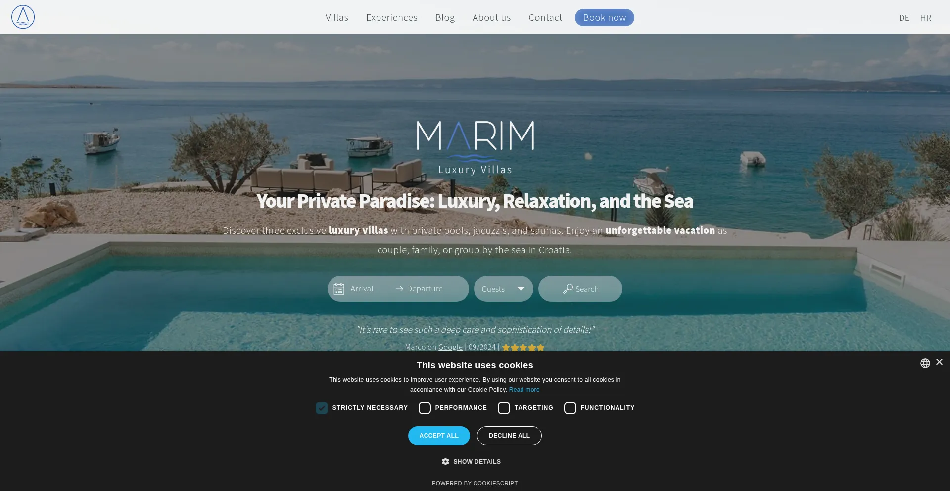 Website screenshot of Marimluxuryvillas.com