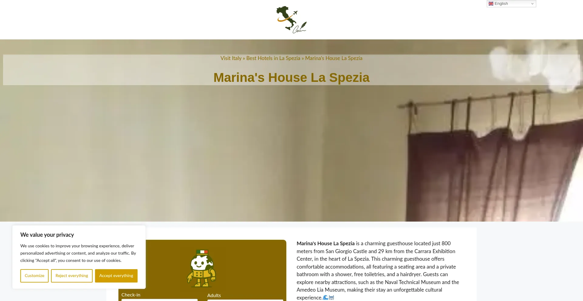 Website screenshot of Marinas-house-la-spezia.dreaminginrome.com