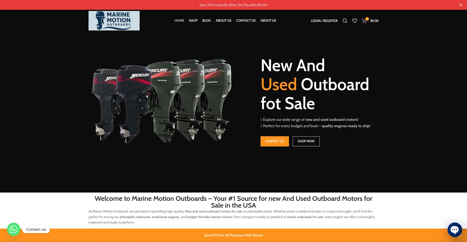 Website screenshot of Marinemotionoutboard.com