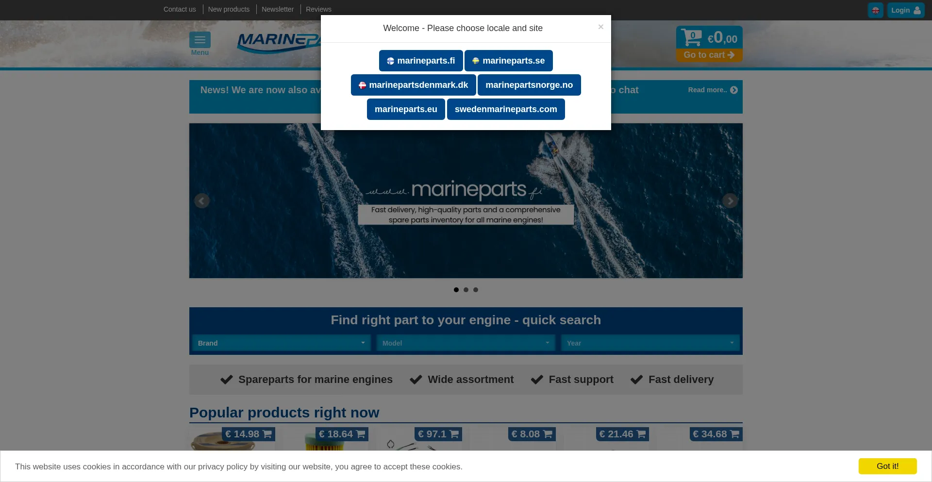 Website screenshot of Marineparts.eu