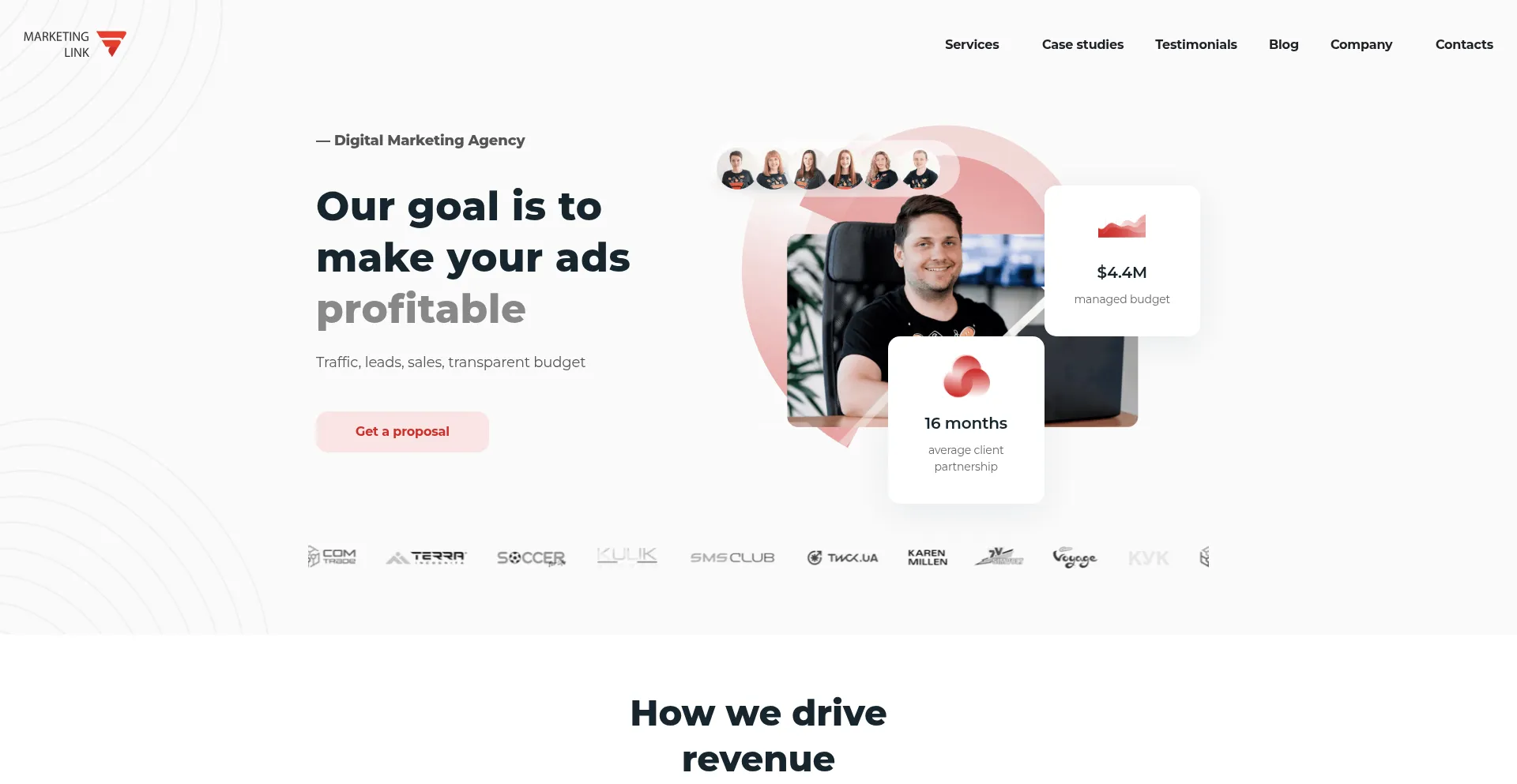 Website screenshot of Marketing.link