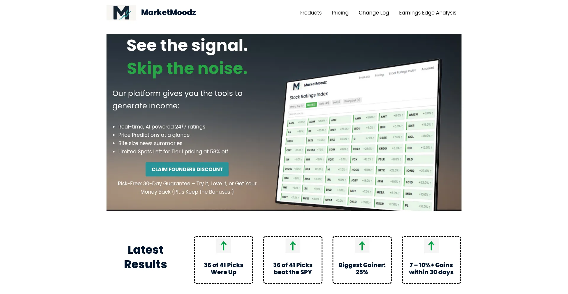 Website screenshot of Marketmoodz.com