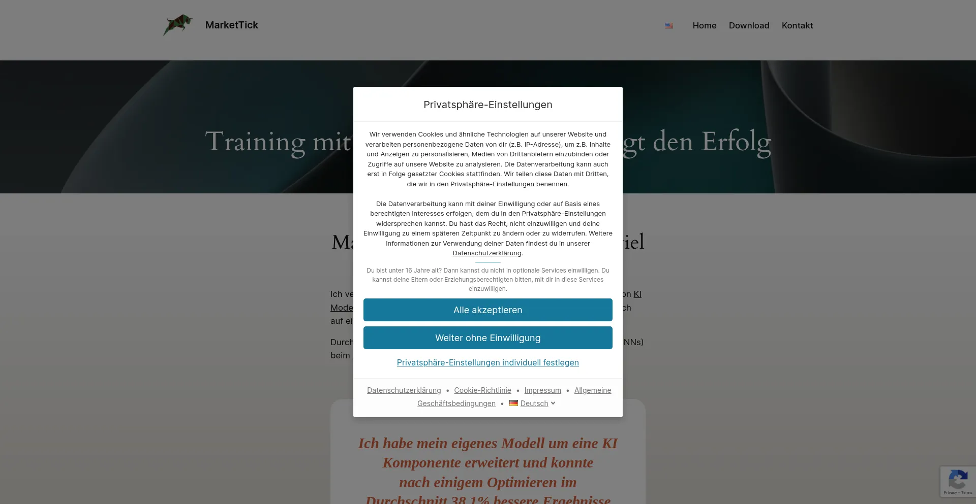 Website screenshot of Markettick.net