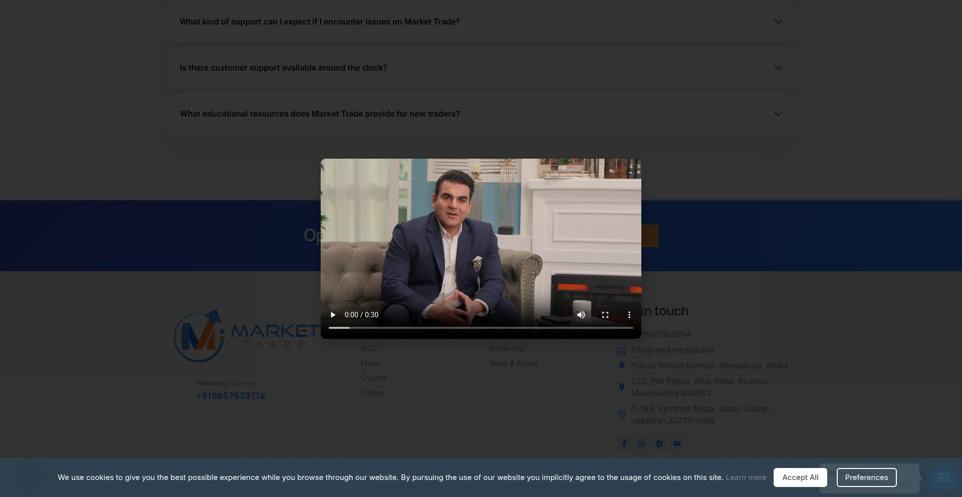 Website screenshot of Markettrade.live