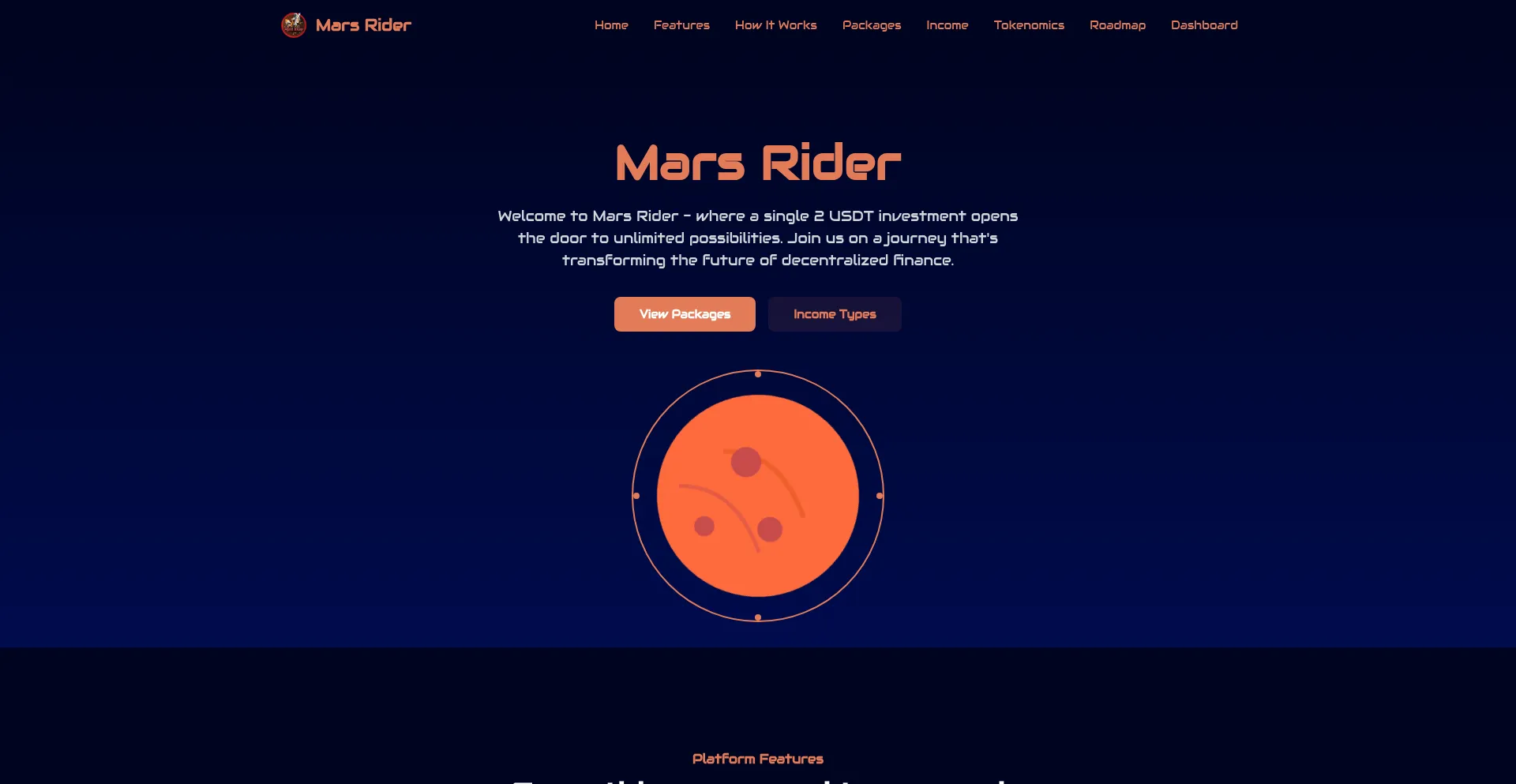 Website screenshot of Mars-rider.space