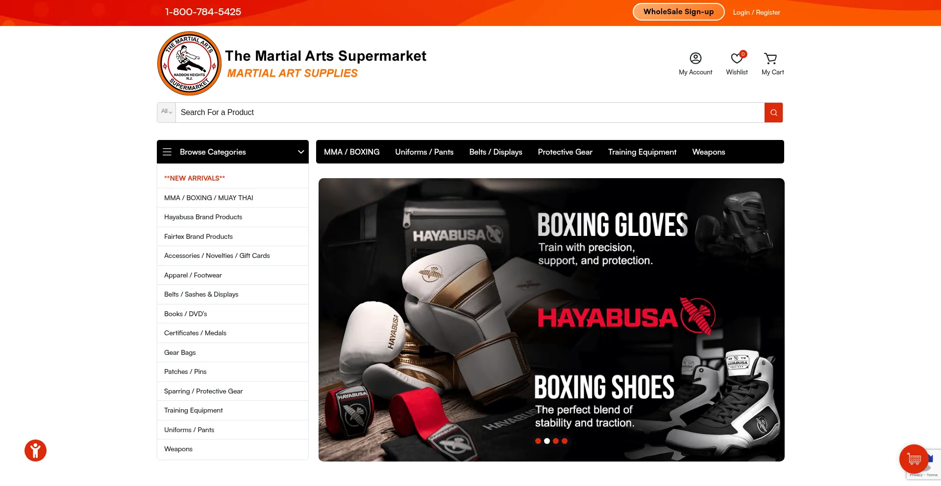 Website screenshot of Martialartssupermarket.com