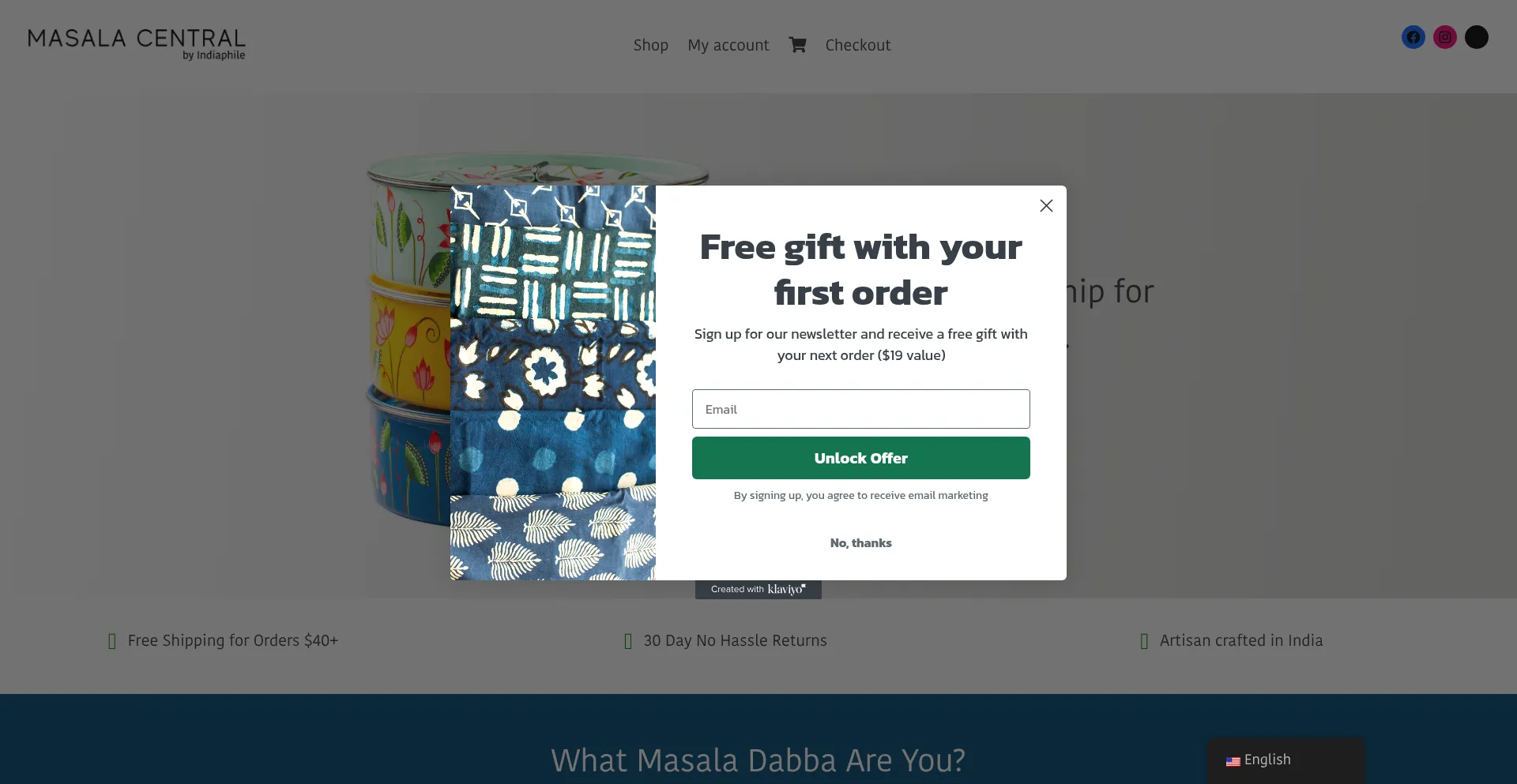Website screenshot of Masalacentral.com