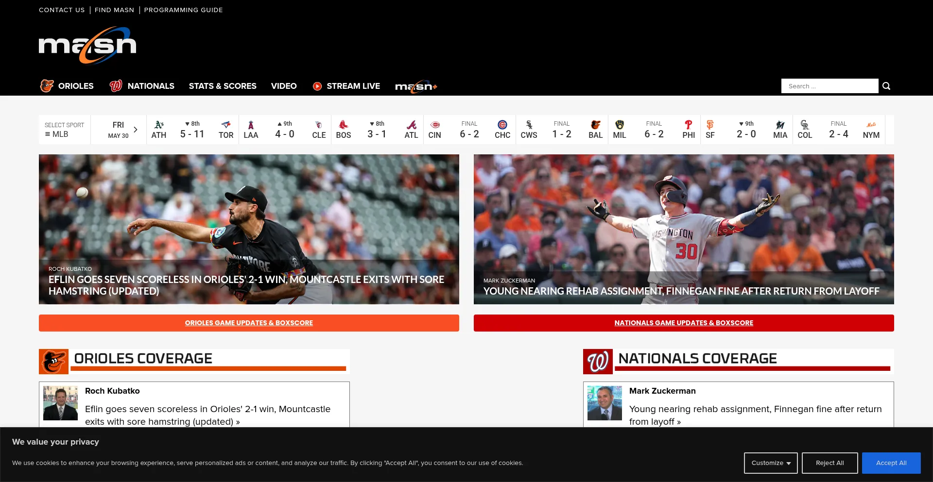 Website screenshot of Masnsports.com