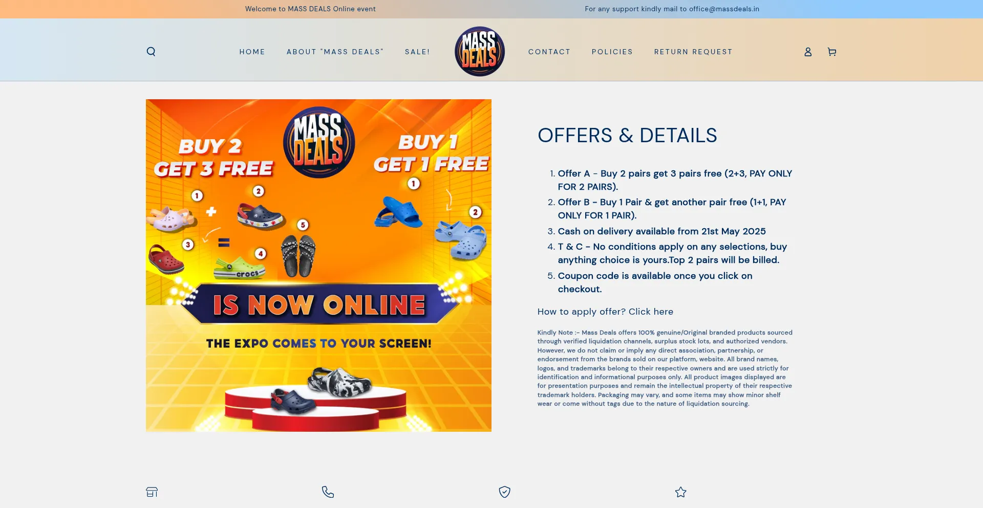 Website screenshot of Massdeals.in