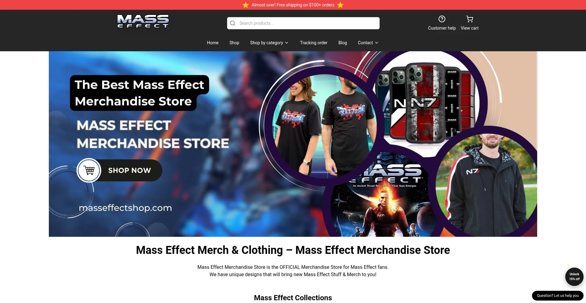 Website screenshot of Masseffectshop.com