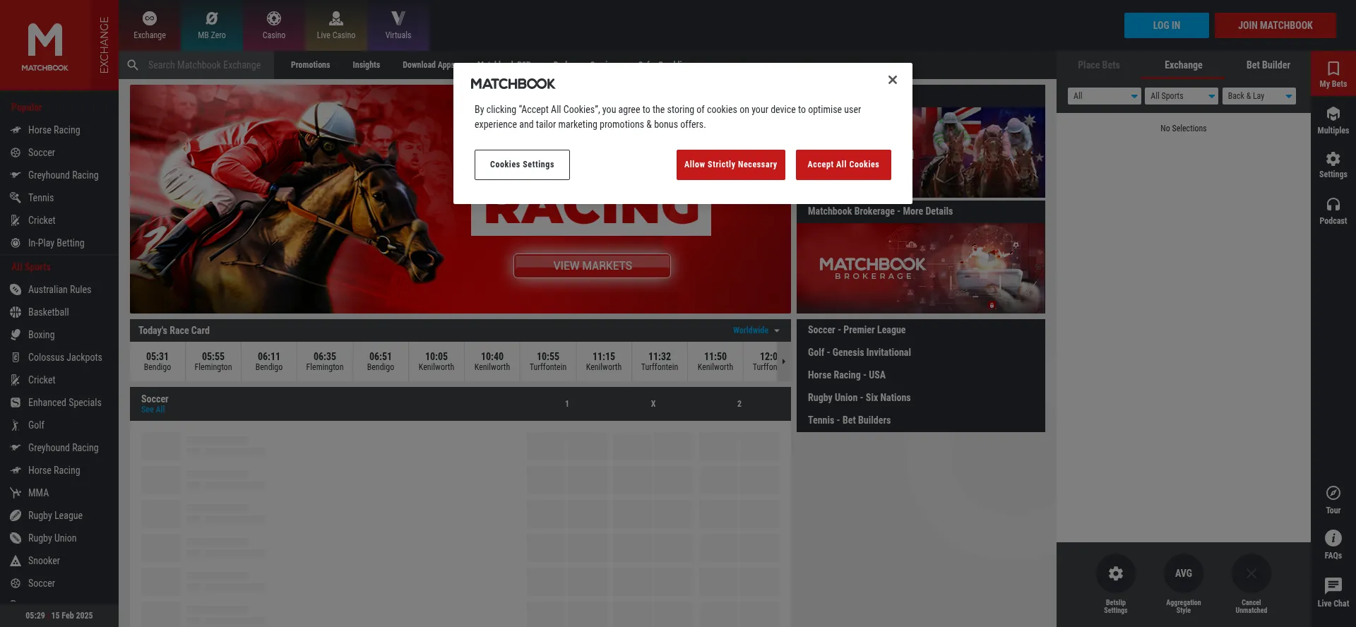Matchbook.com Screenshot