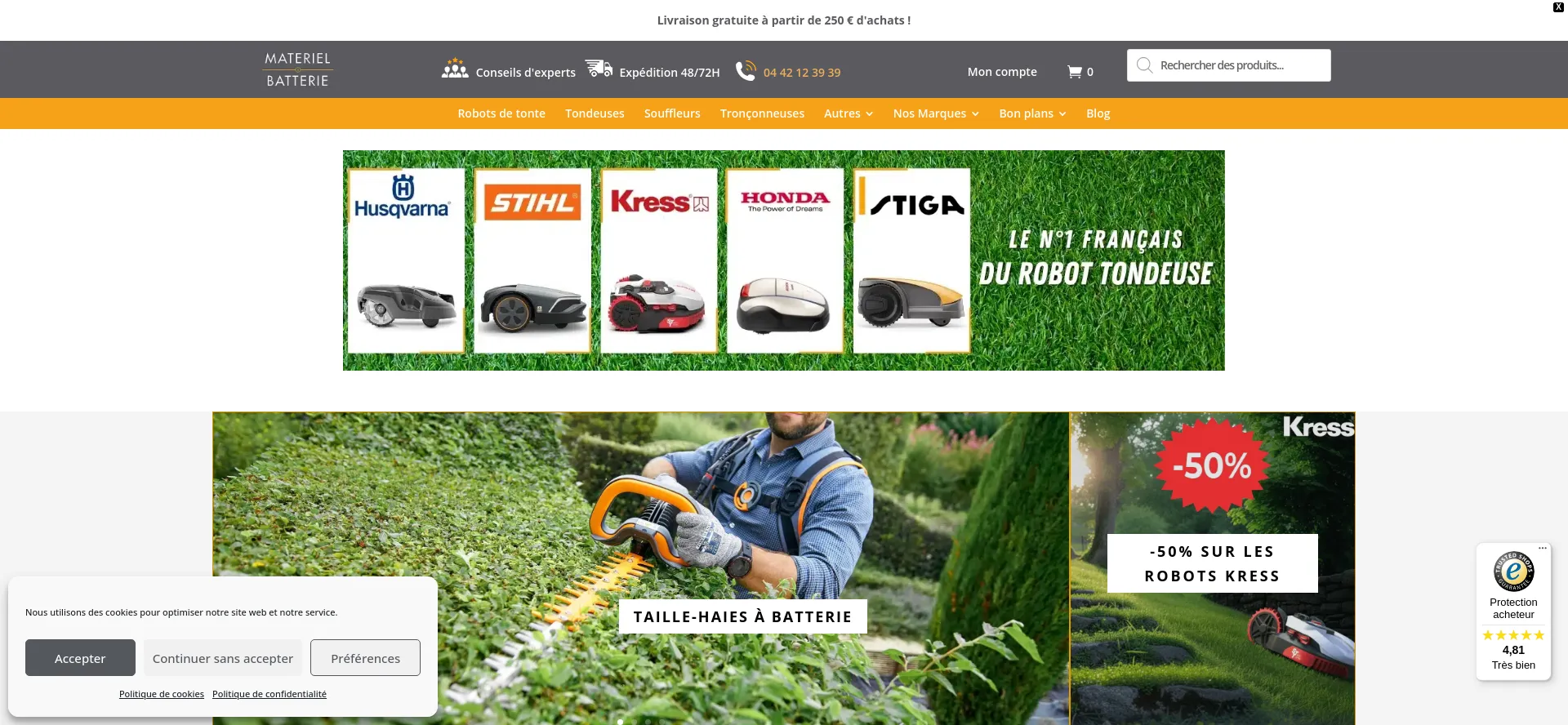 Website screenshot of Materiel-a-batterie.fr