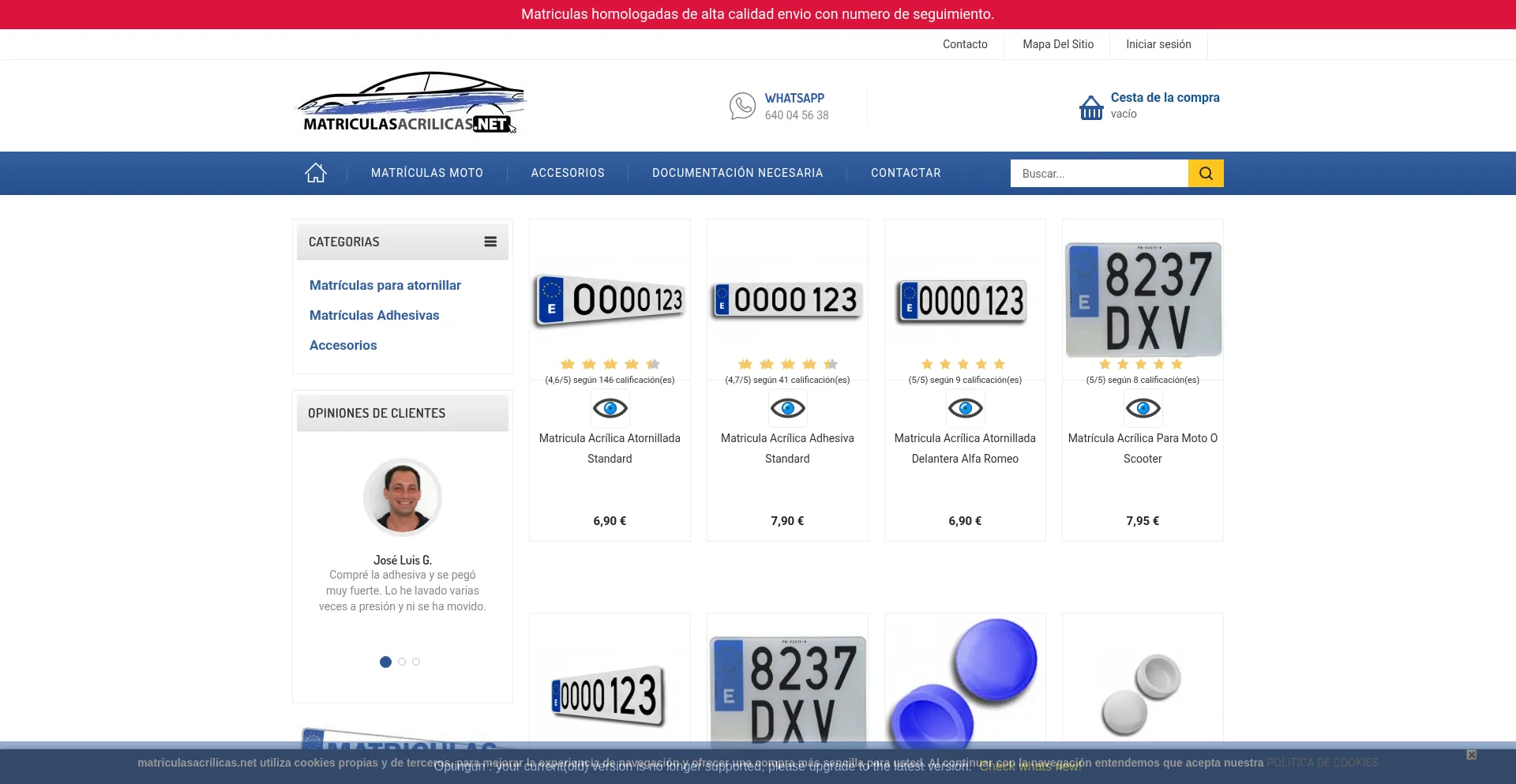 Website screenshot of Matriculasacrilicas.net