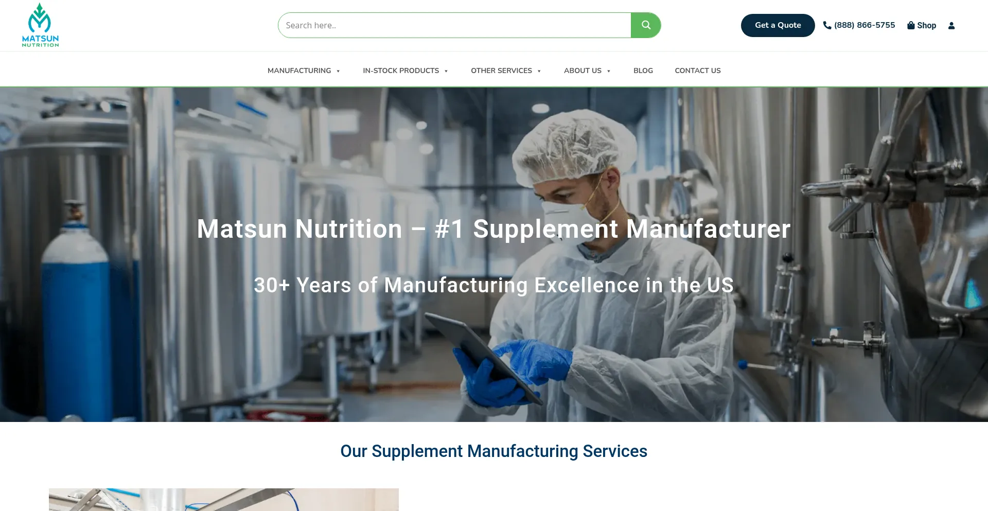 Website screenshot of Matsunnutrition.com