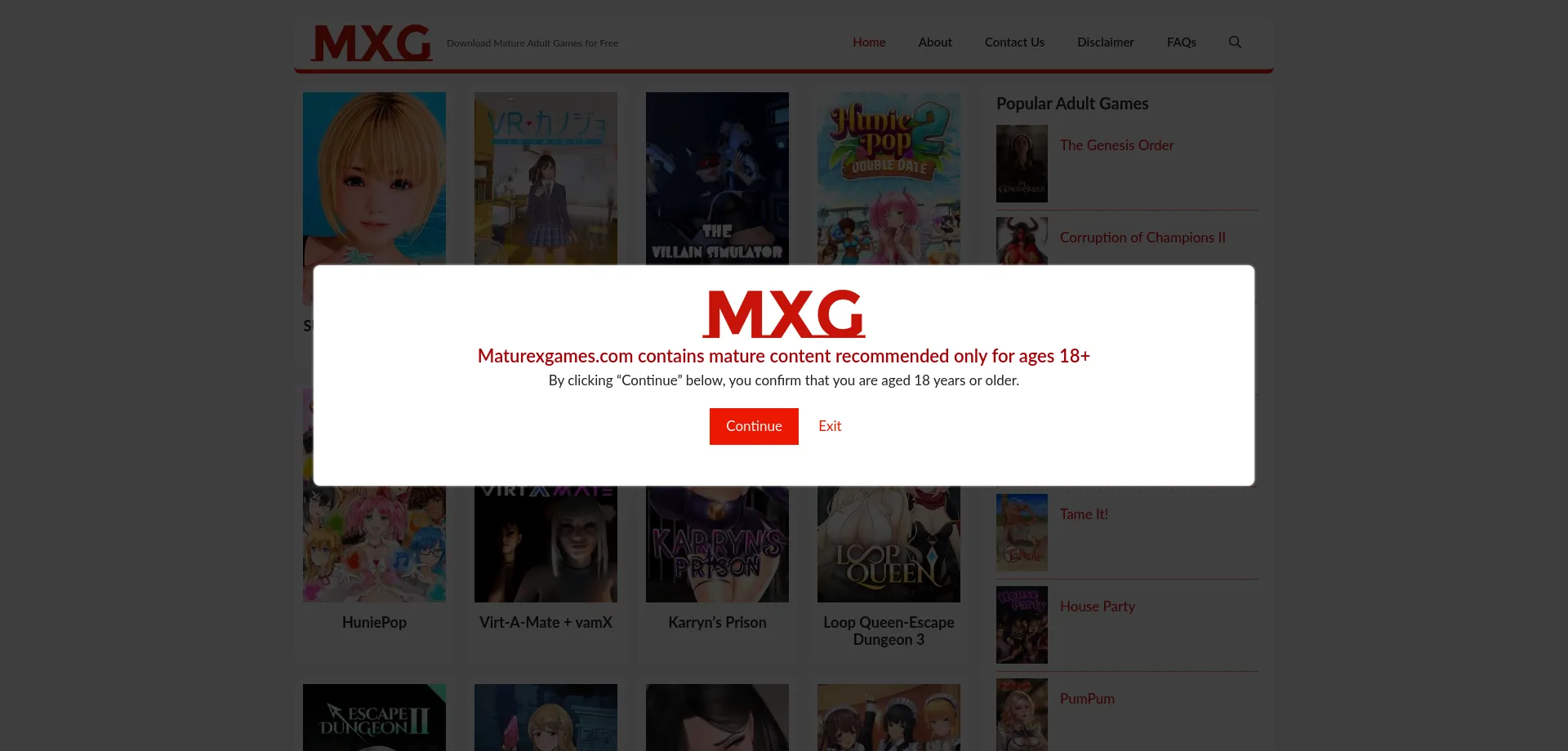 Website screenshot of Maturexgames.com