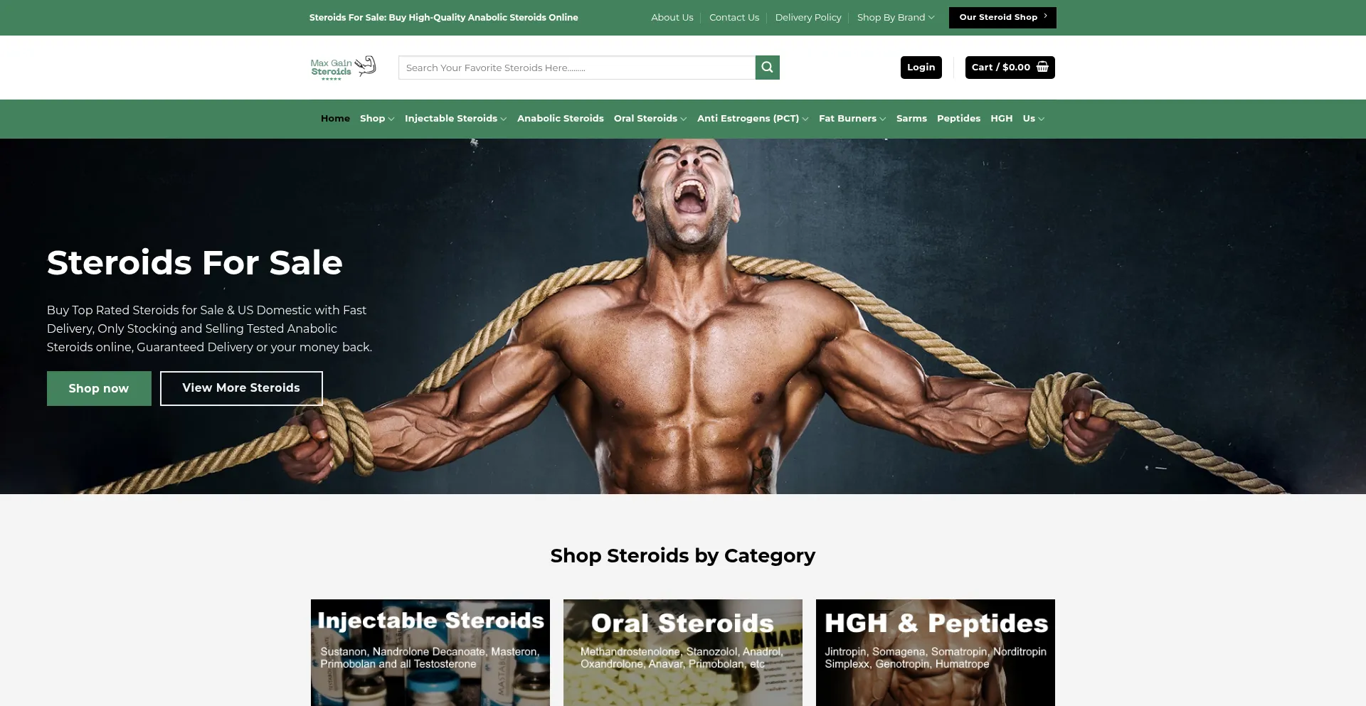 Website screenshot of Maxgainsteroids.com