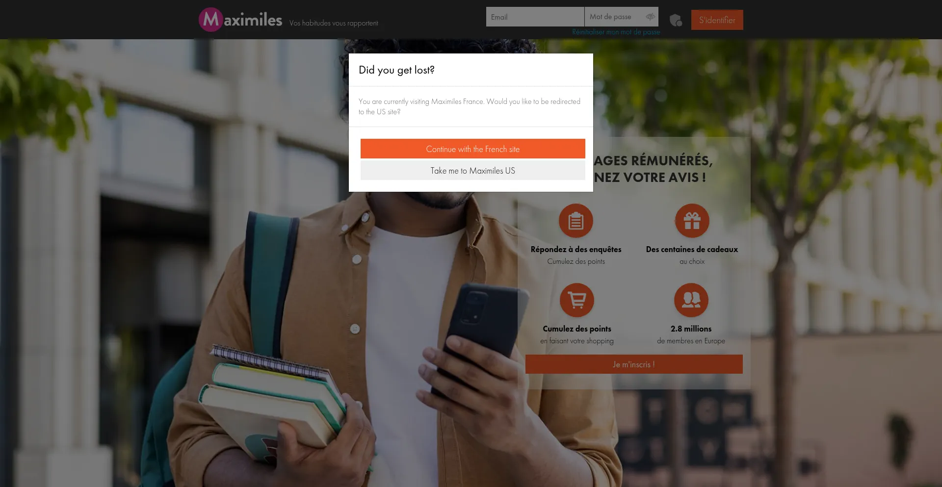 Website screenshot of Maximiles.fr