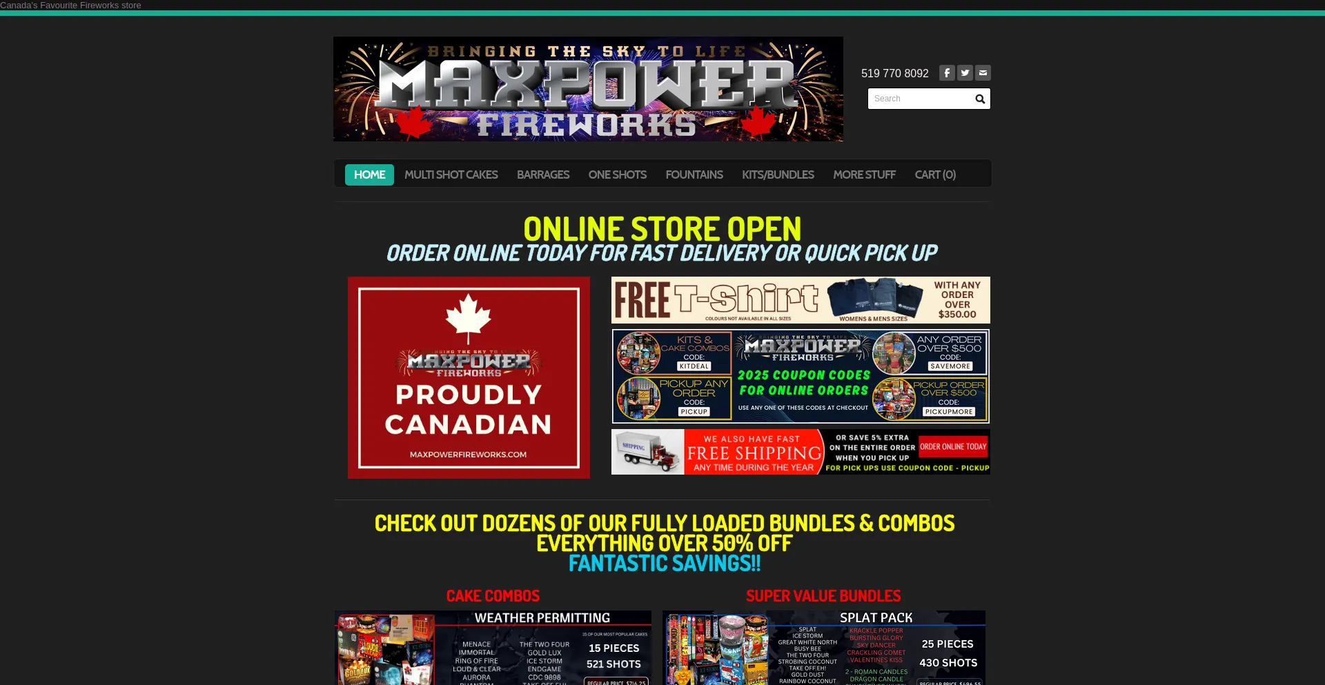 Website screenshot of Maxpowerfireworks.com