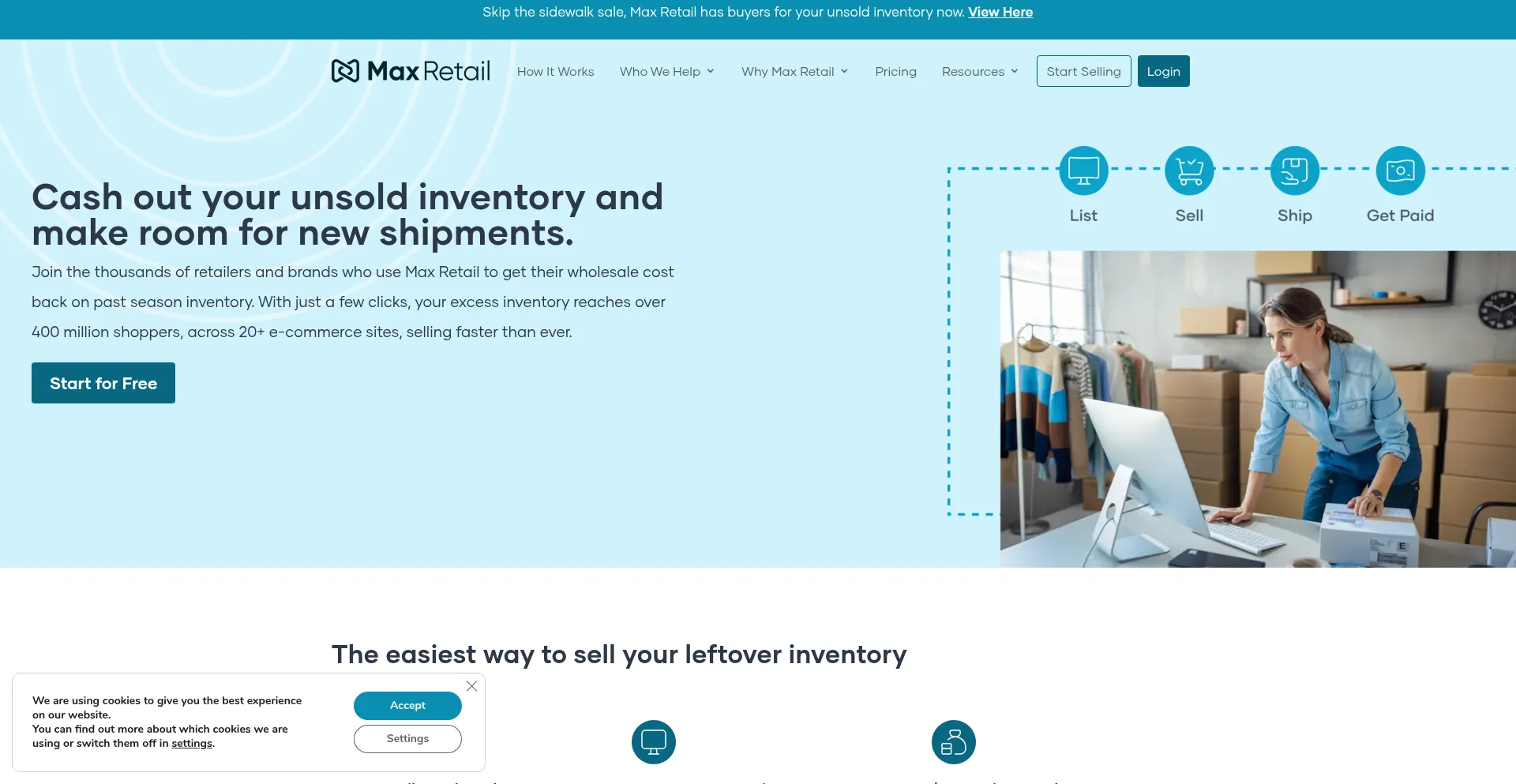 Website screenshot of Maxretail.com