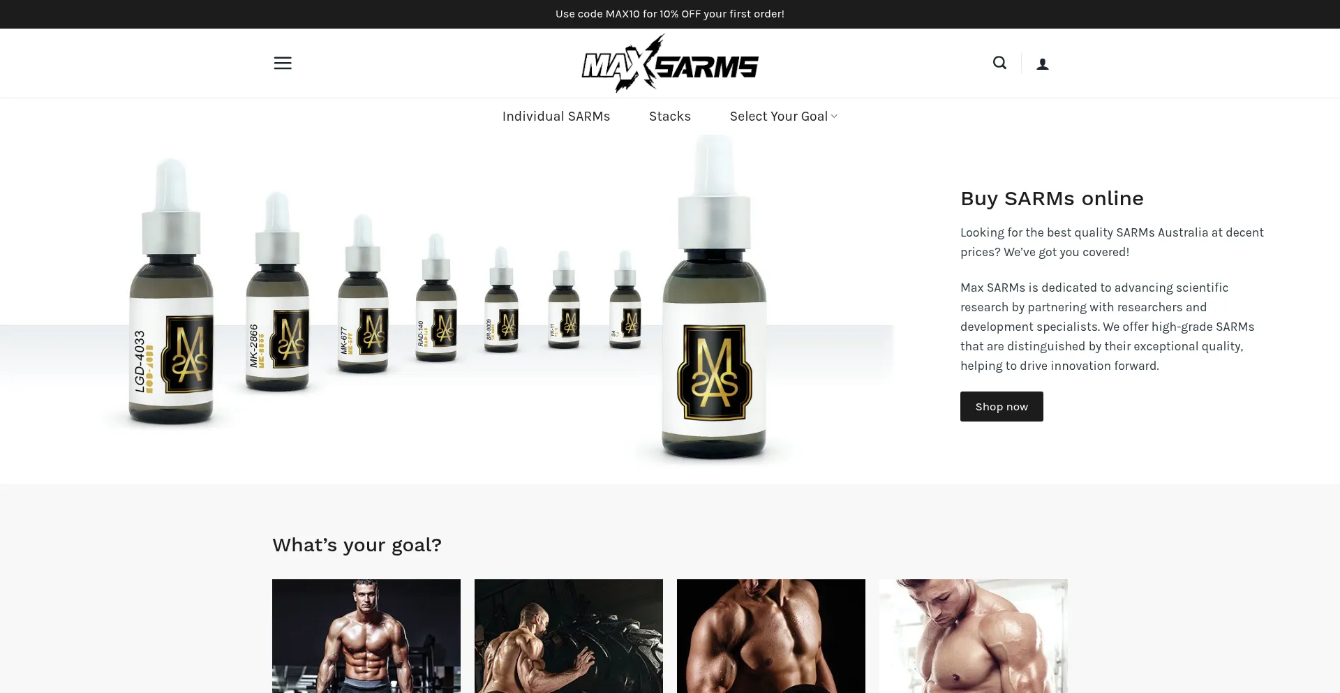 Website screenshot of Maxsarms.com
