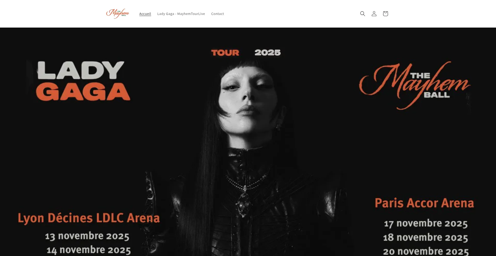 Website screenshot of Mayhemtourlive.com