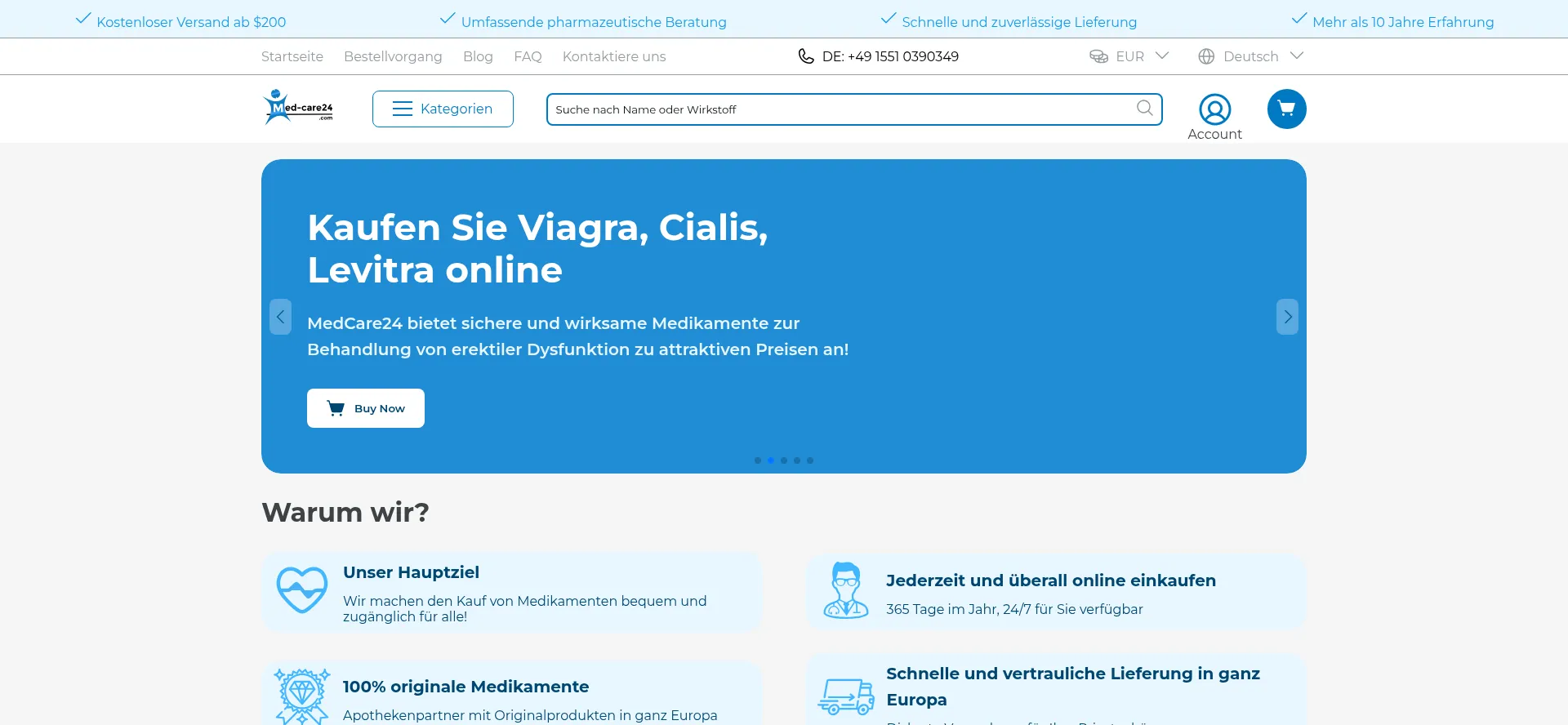 Website screenshot of Med-care24.com