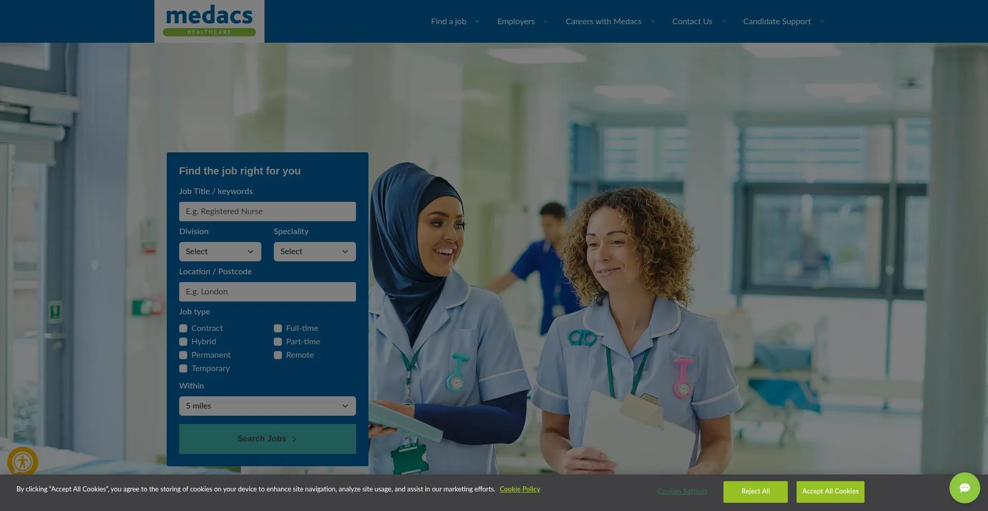Website screenshot of Medacs.com