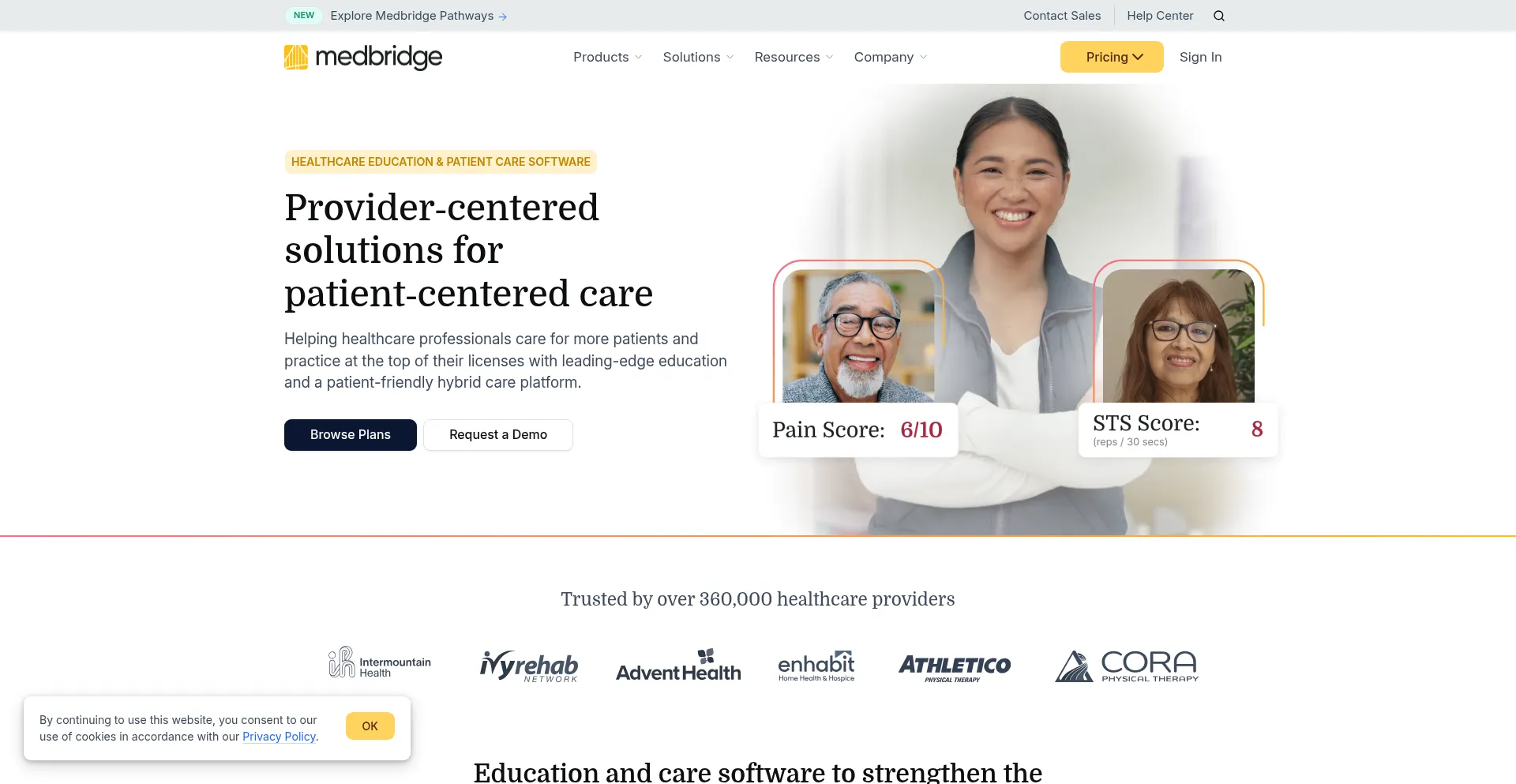 Website screenshot of Medbridge.com