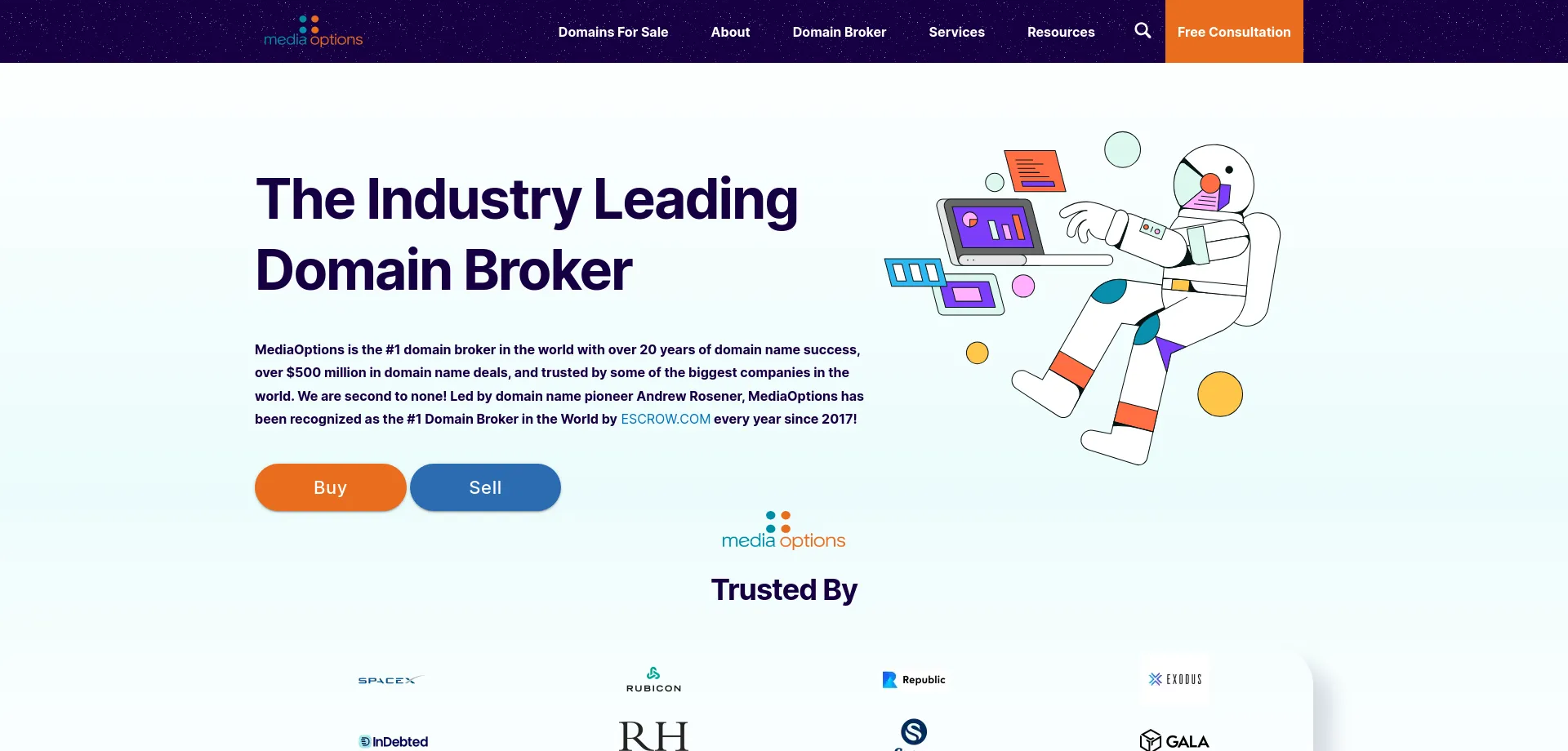 Website screenshot of Mediaoptions.com