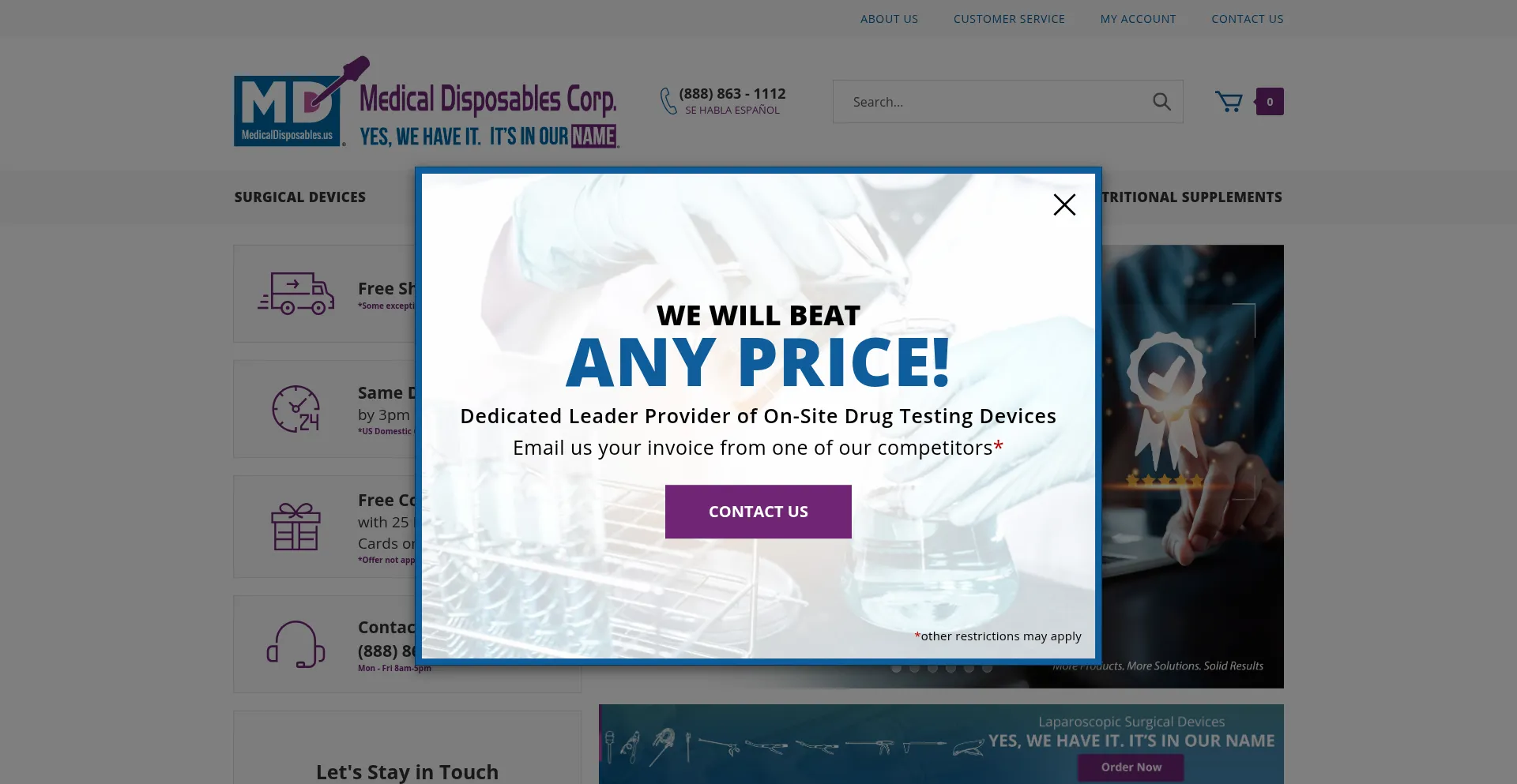 Website screenshot of Medicaldisposables.us