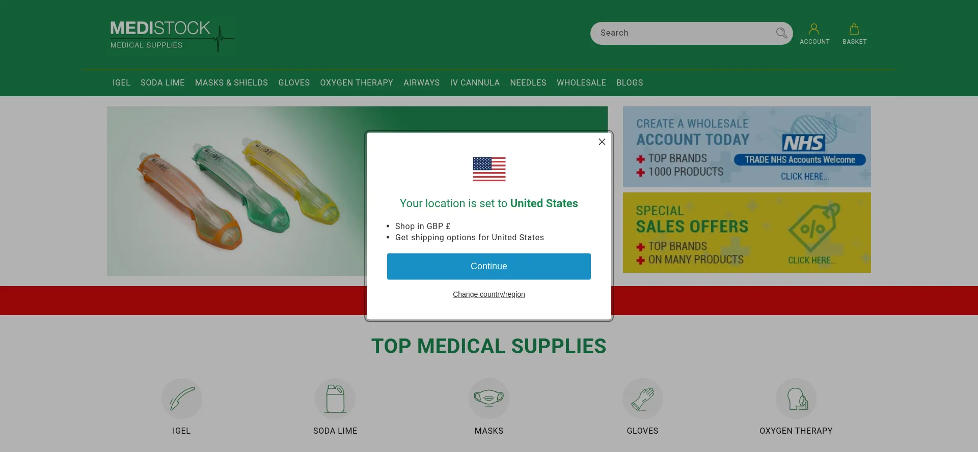 Website screenshot of Medistock.co.uk