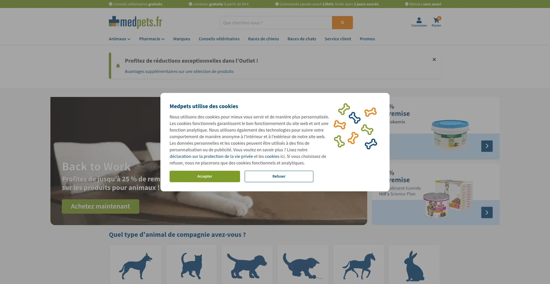 Website screenshot of Medpets.fr