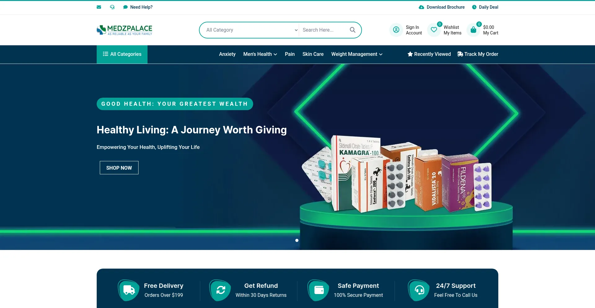 Website screenshot of Medzpalace.com