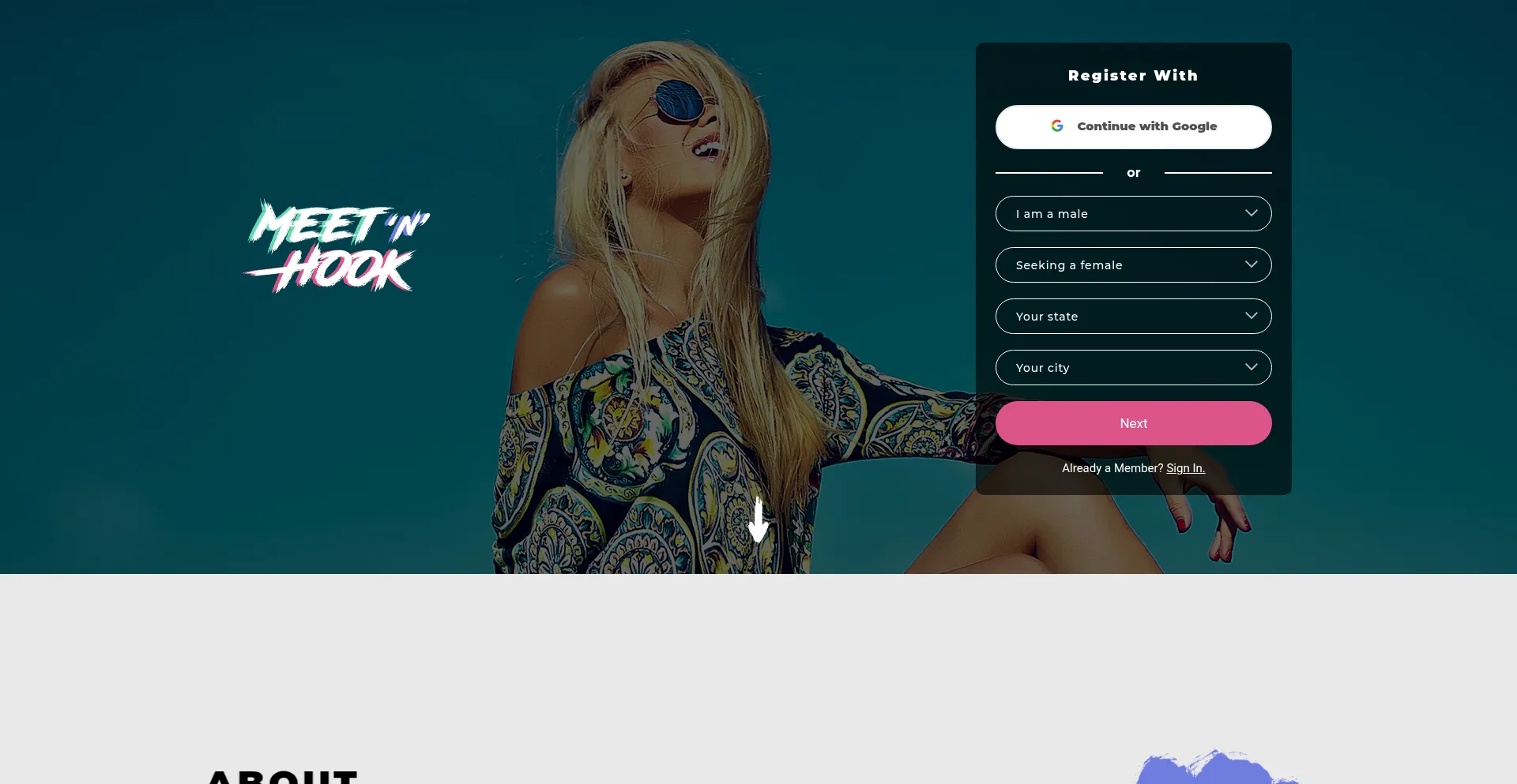Website screenshot of Meet-n-hook.com