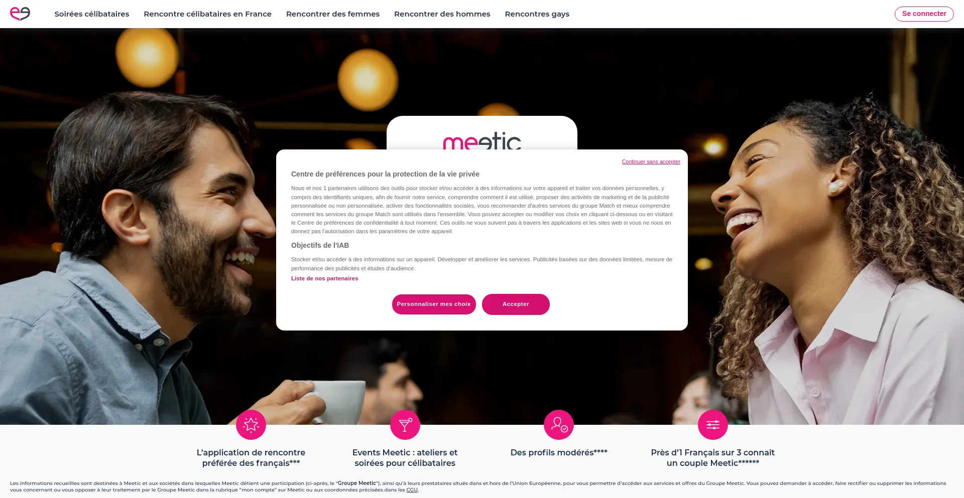 Website screenshot of Meetic.fr