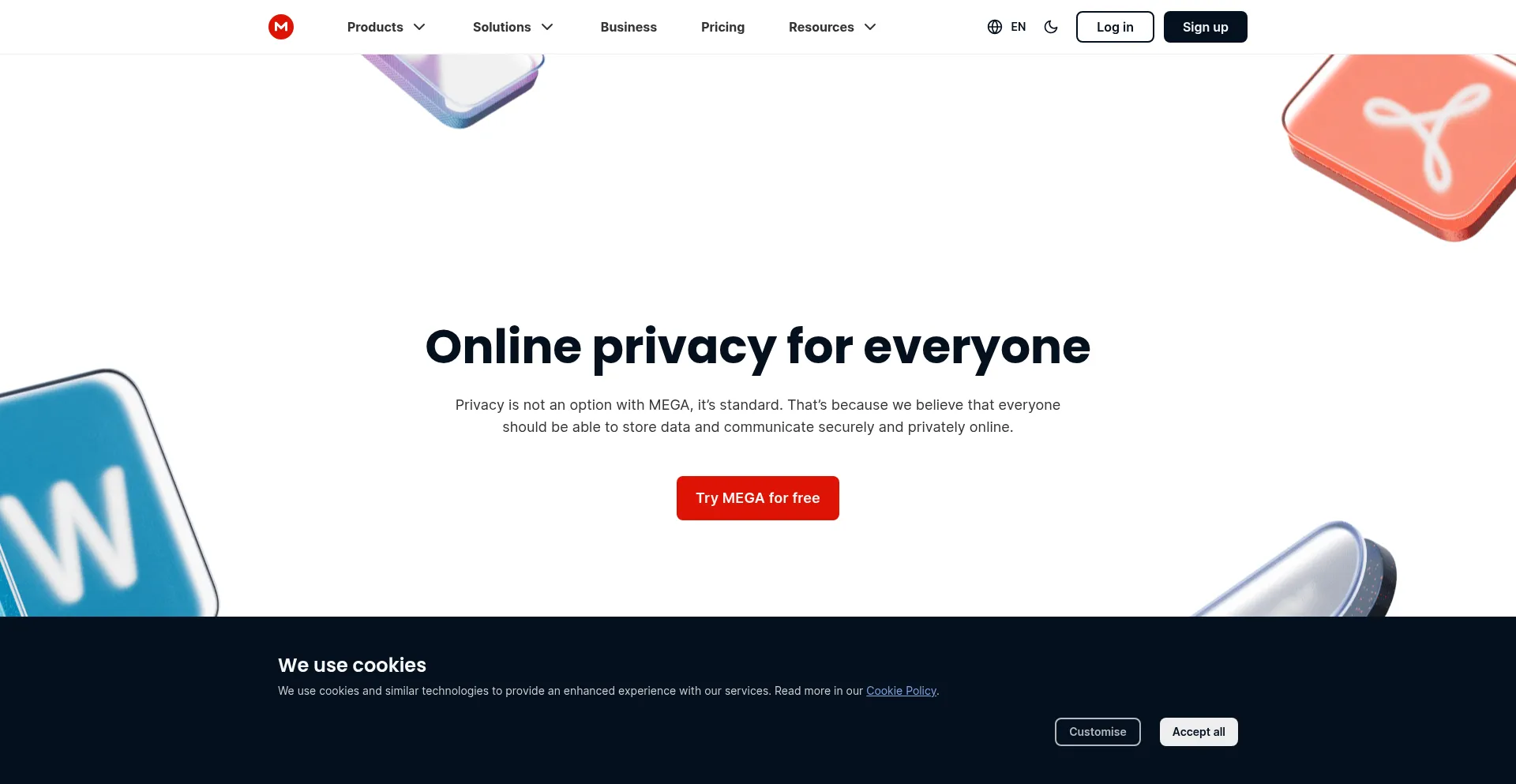 Website screenshot of Mega.io