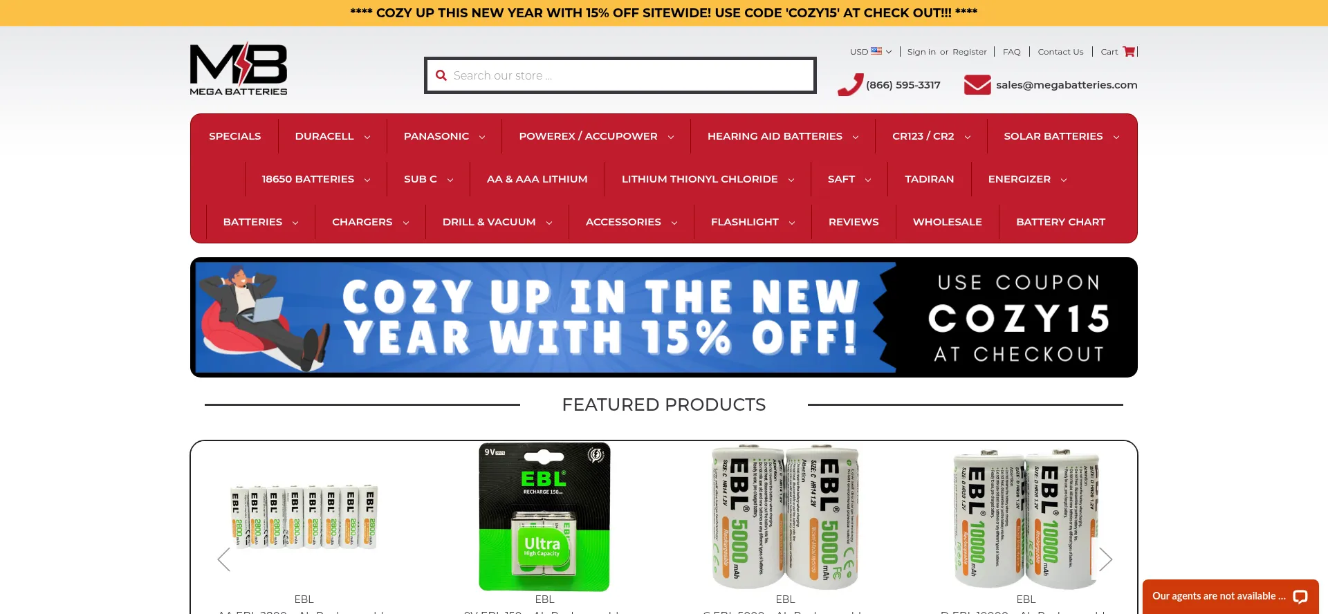 Website screenshot of Megabatteries.com