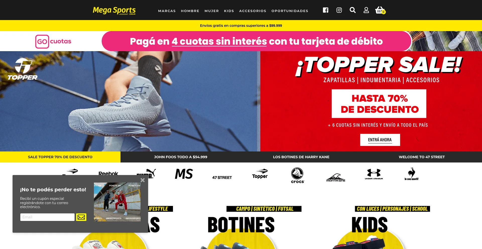 Website screenshot of Megasports.com.ar