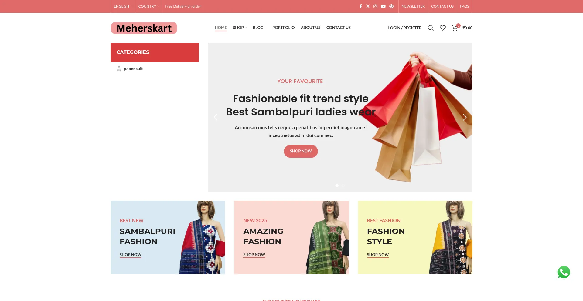 Website screenshot of Meherskart.com